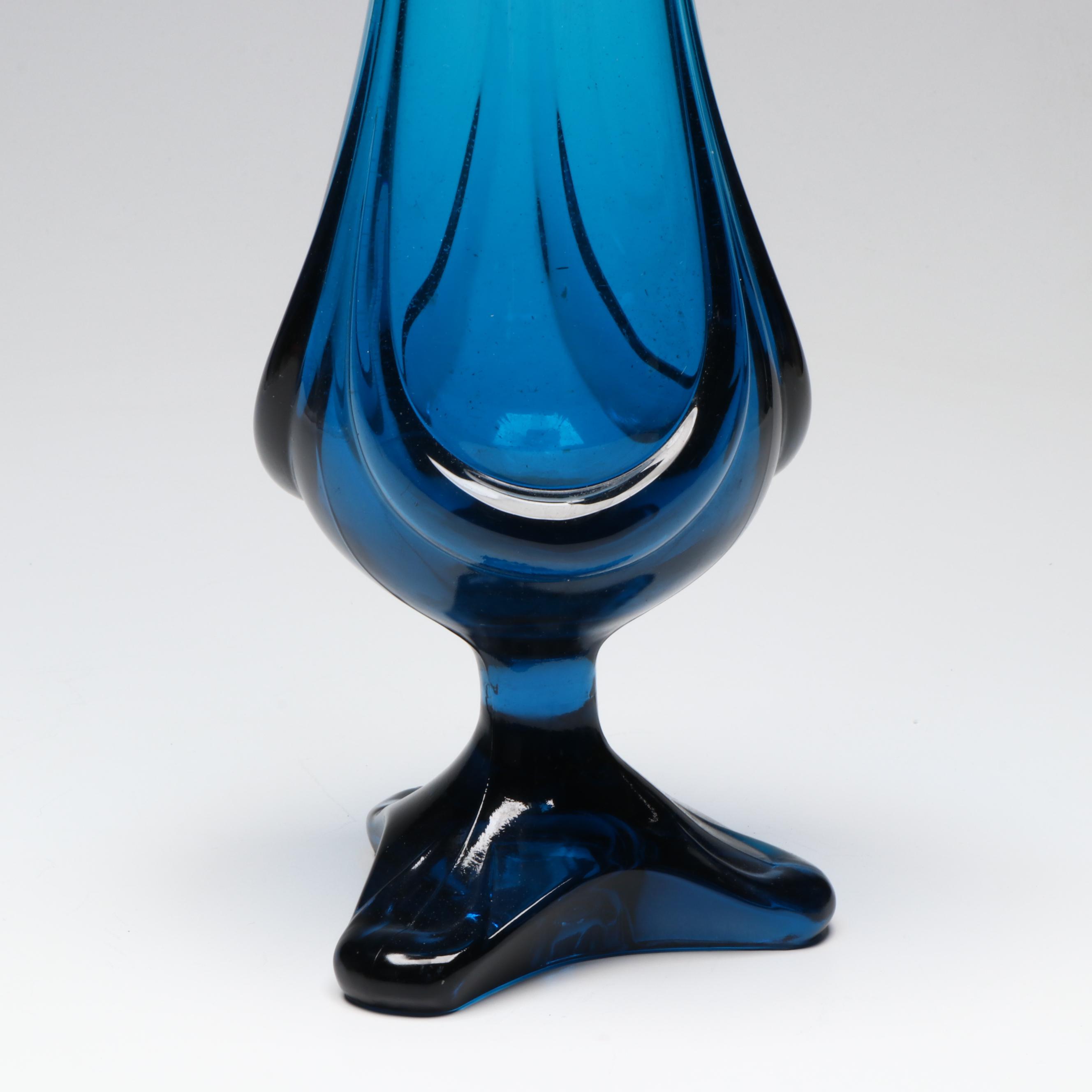 Viking Blue Footed Swung Glass Vase