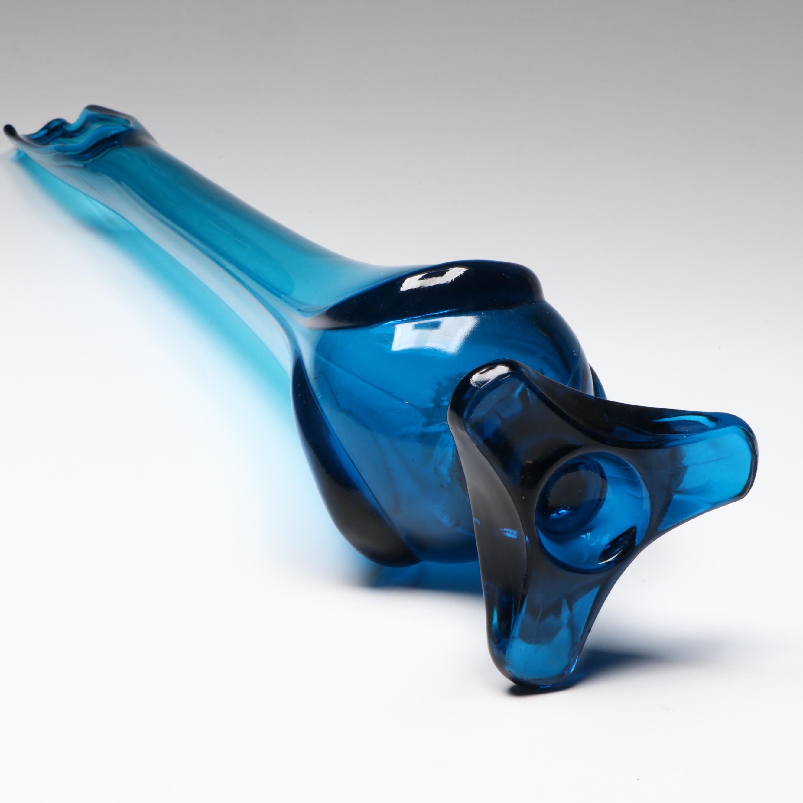 Viking Blue Footed Swung Glass Vase