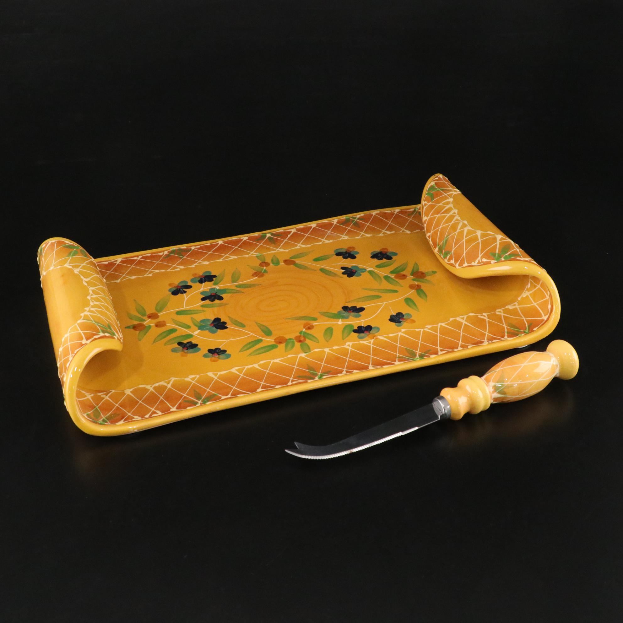 Cedre Rouge "Romancing  Provence" Terracotta Cheese Tray with Glass Tumblers