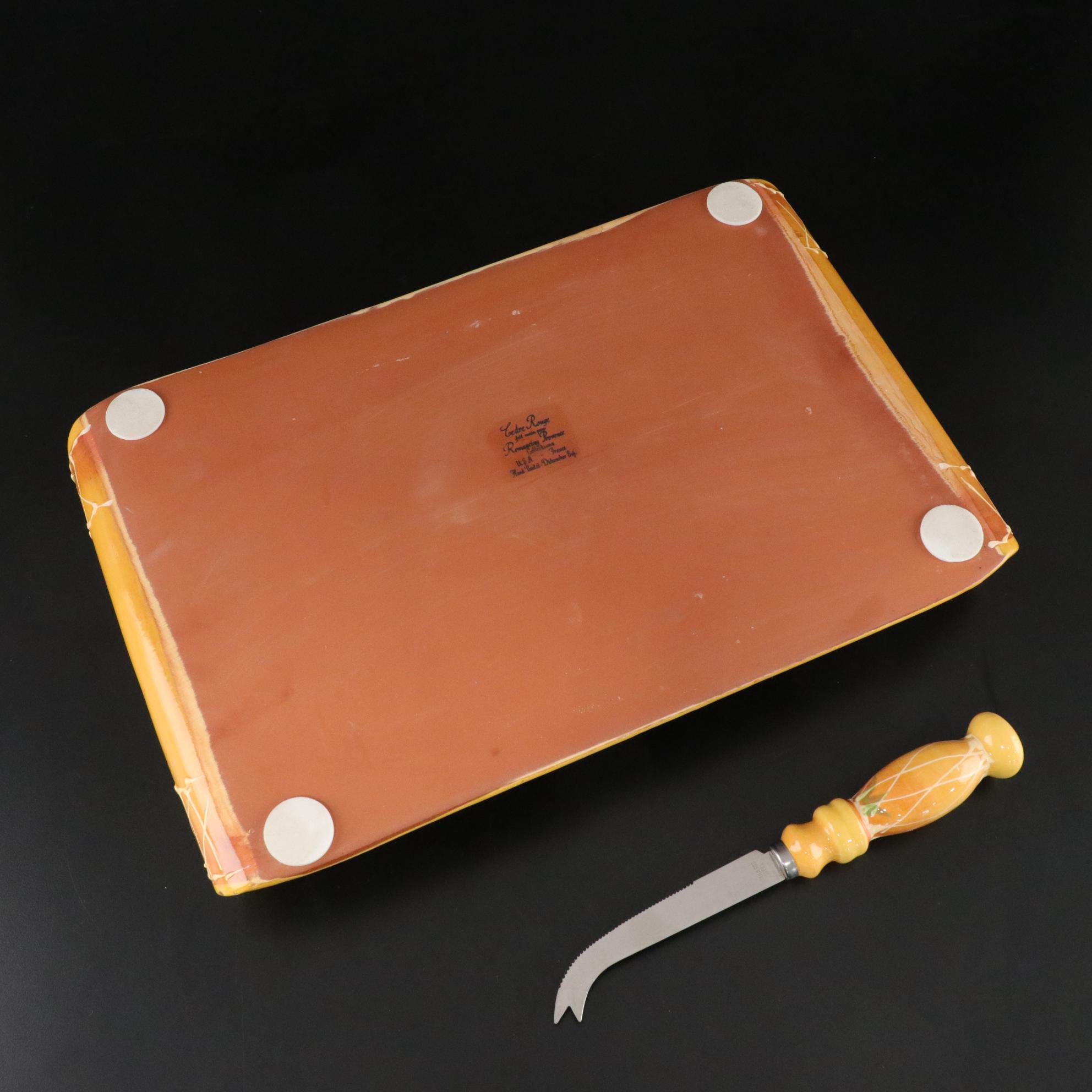 Cedre Rouge "Romancing  Provence" Terracotta Cheese Tray with Glass Tumblers