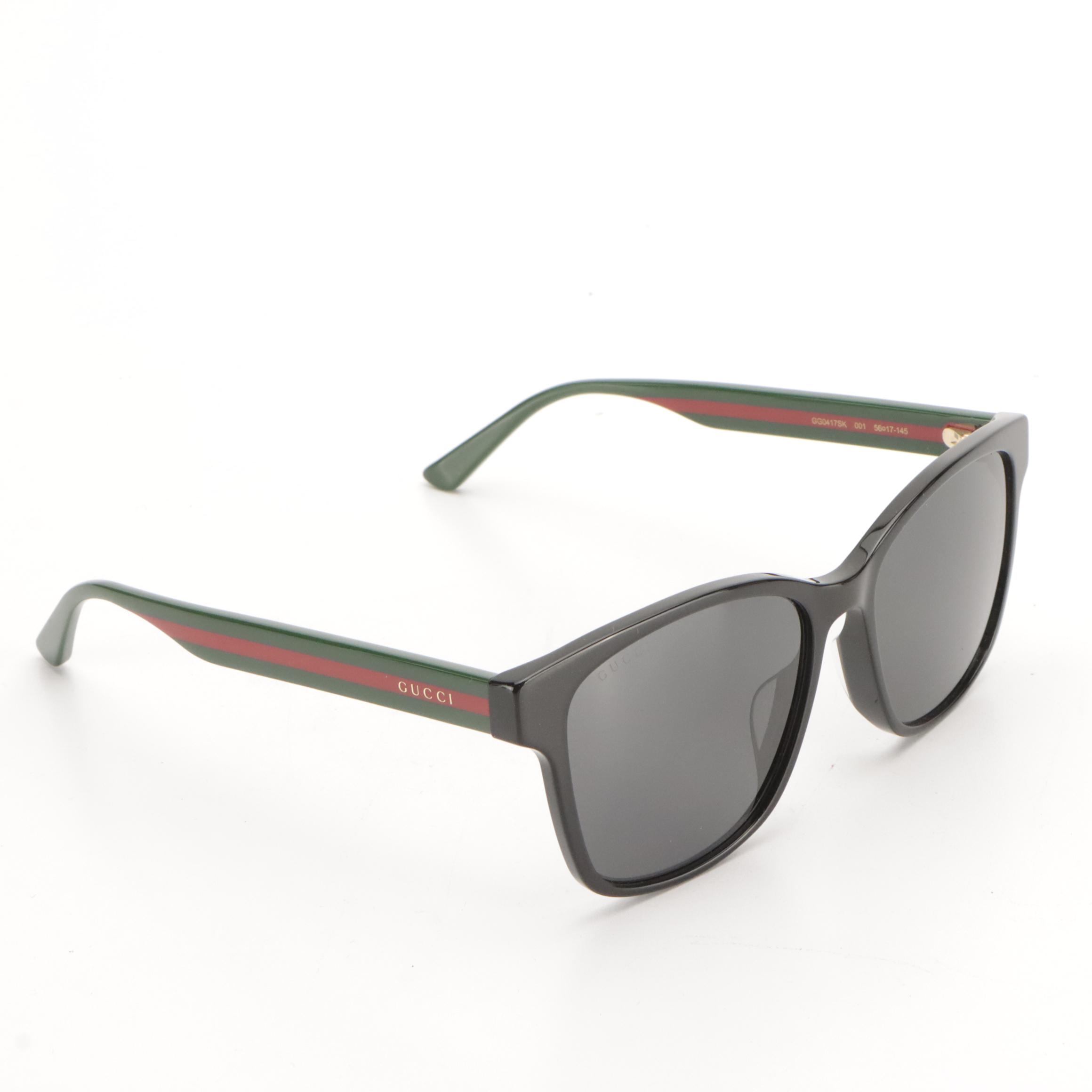 Gucci GG0417SK 001 Web Accented Black Square Framed Sunglasses With Case