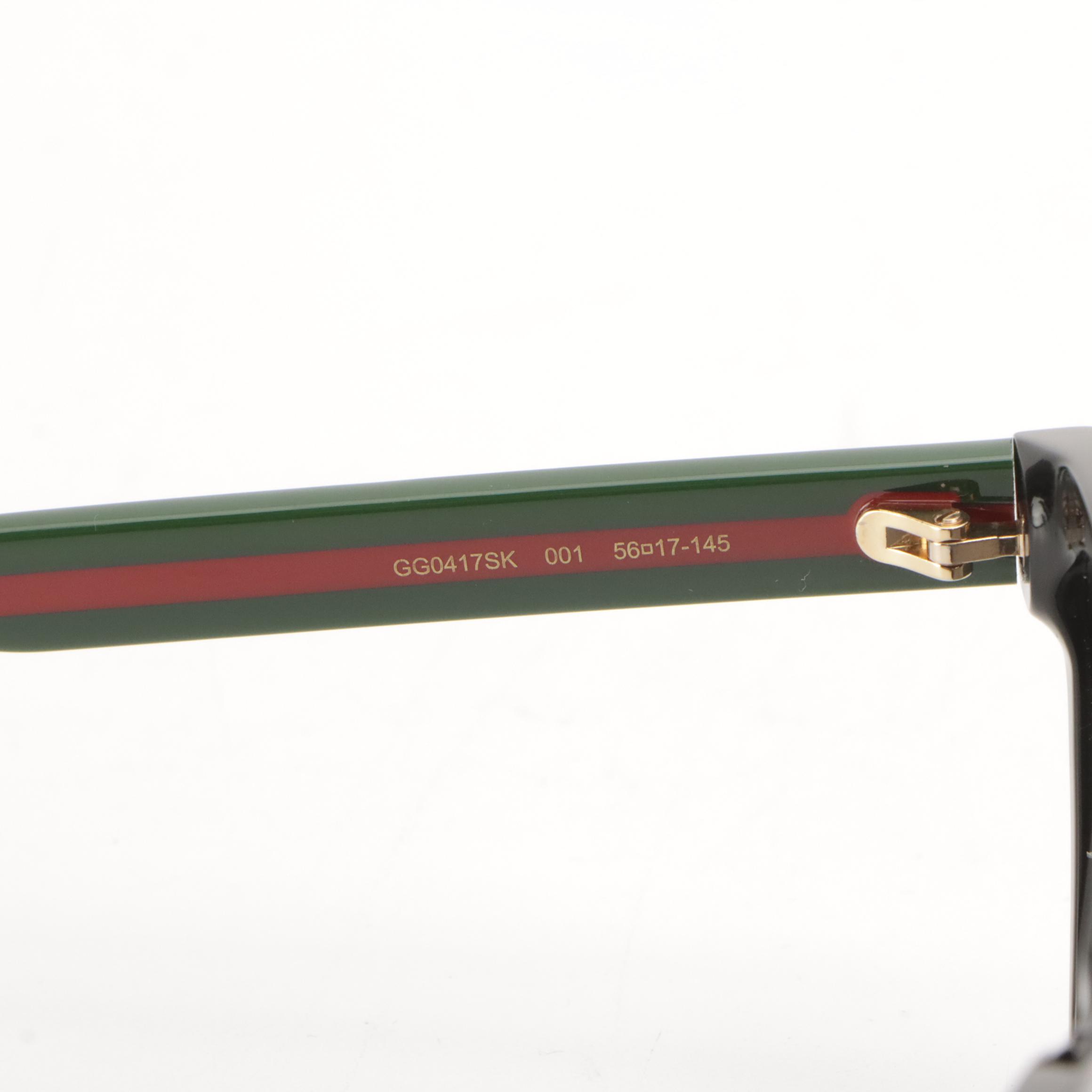 Gucci GG0417SK 001 Web Accented Black Square Framed Sunglasses With Case