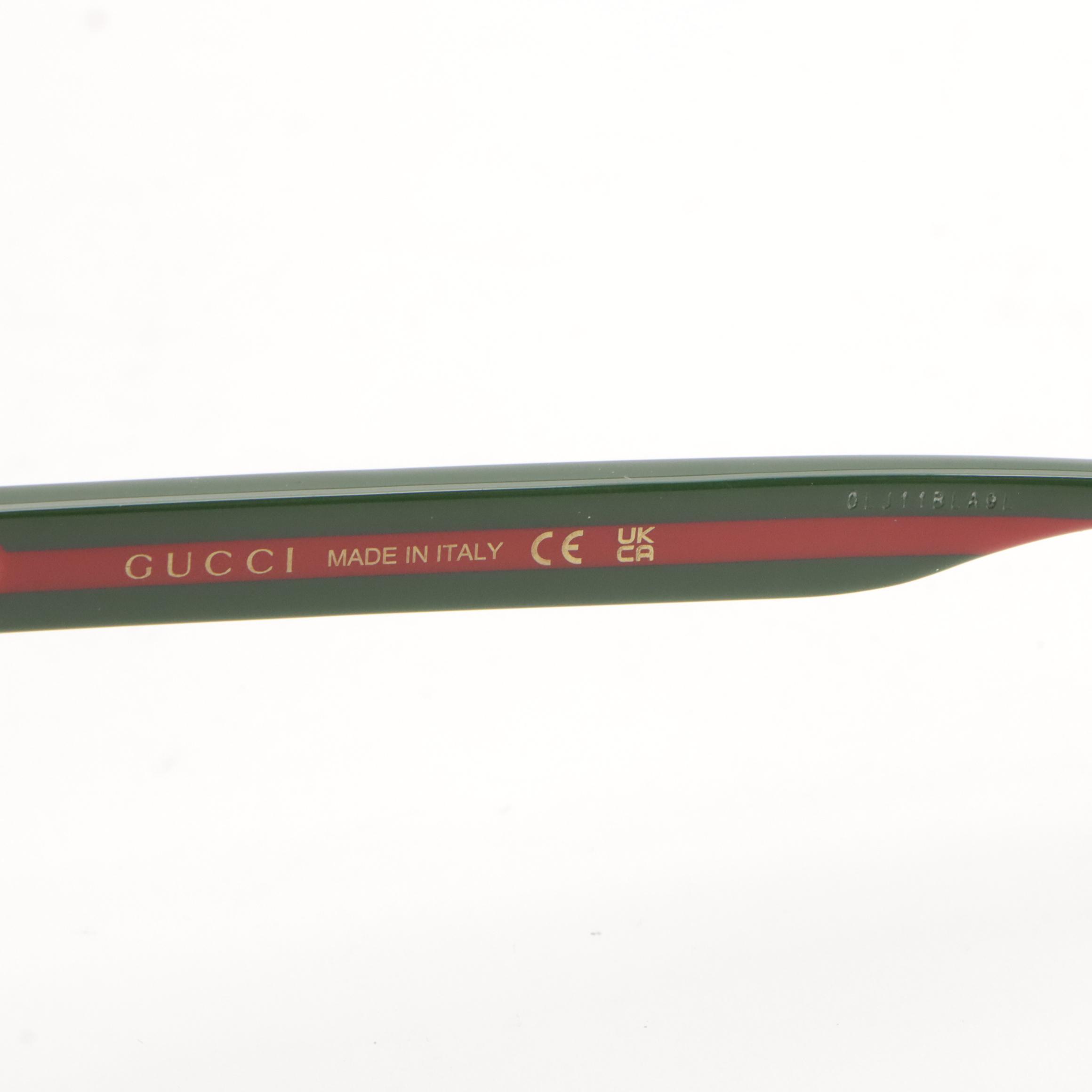 Gucci GG0417SK 001 Web Accented Black Square Framed Sunglasses With Case