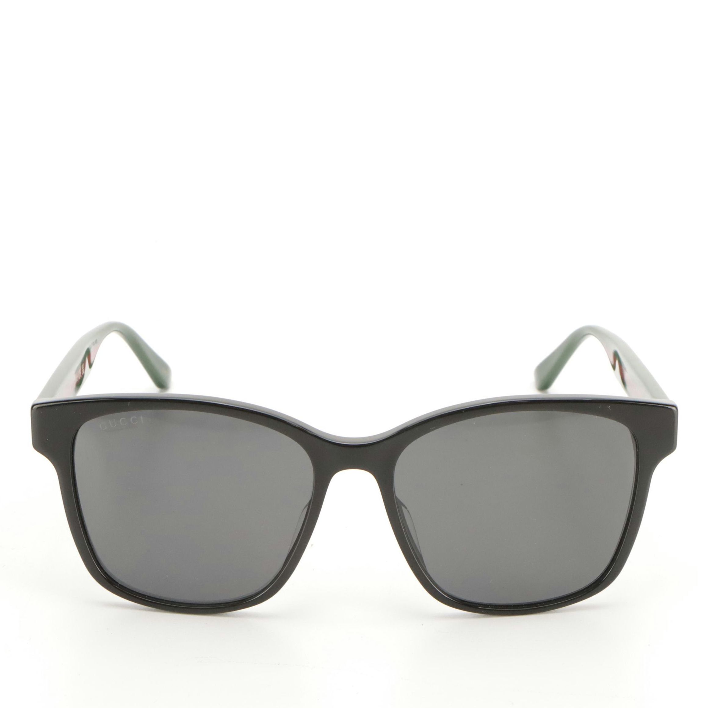 Gucci GG0417SK 001 Web Accented Black Square Framed Sunglasses With Case