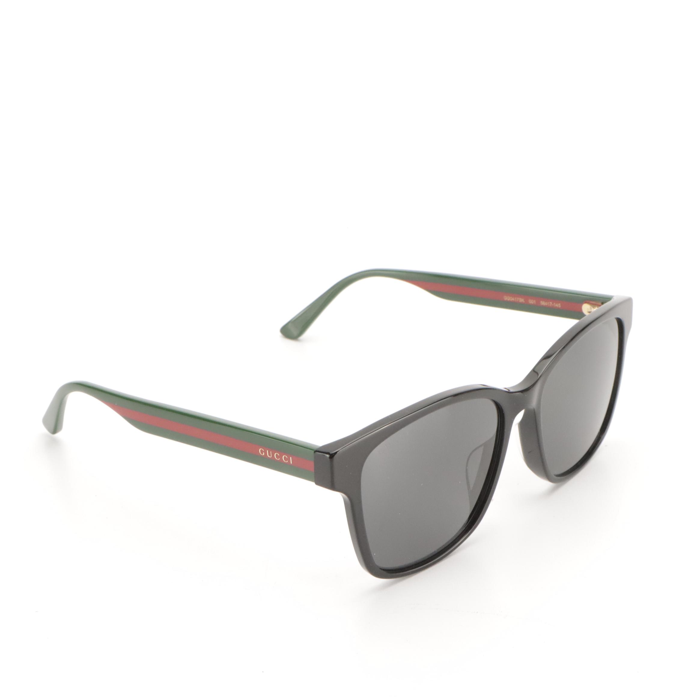 Gucci GG0417SK 001 Web Accented Black Square Framed Sunglasses With Case