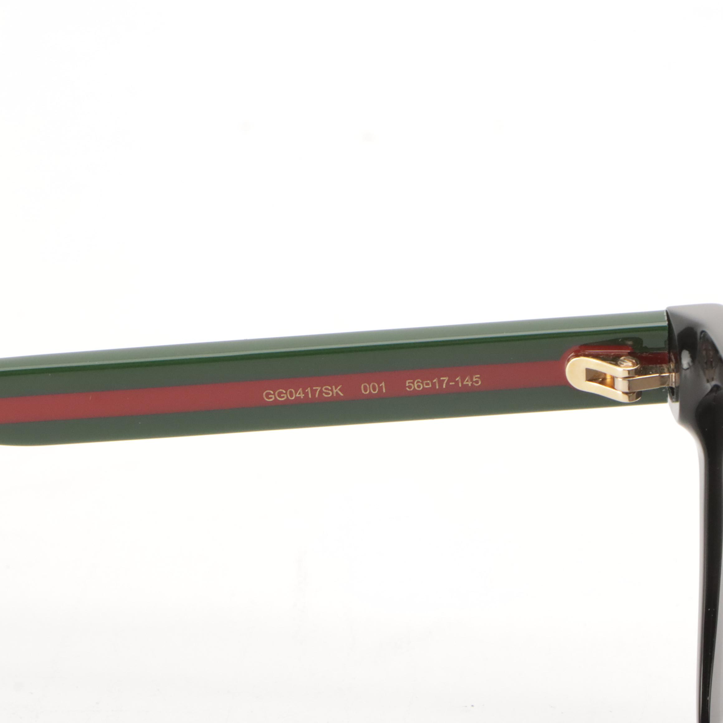 Gucci GG0417SK 001 Web Accented Black Square Framed Sunglasses With Case