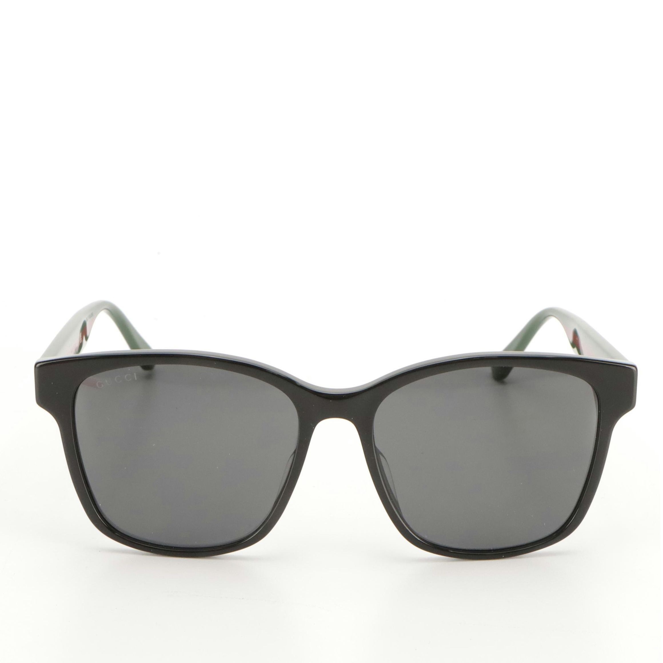 Gucci GG0417SK 001 Web Accented Black Square Framed Sunglasses With Case