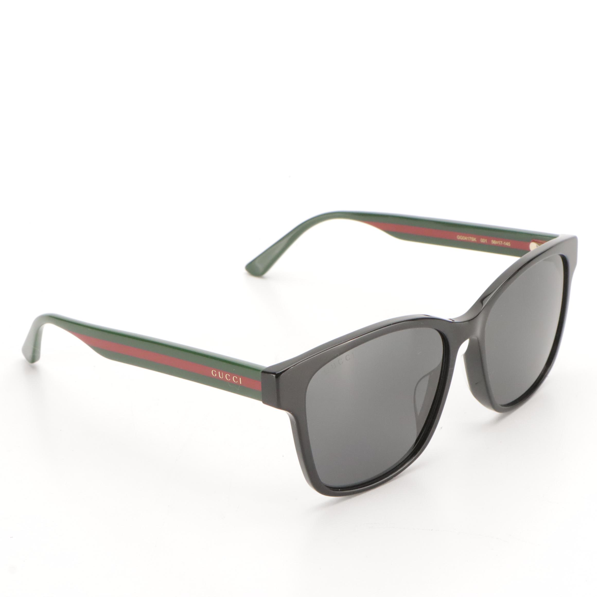 Gucci GG0417SK 001 Web Accented Black Square Framed Sunglasses With Case