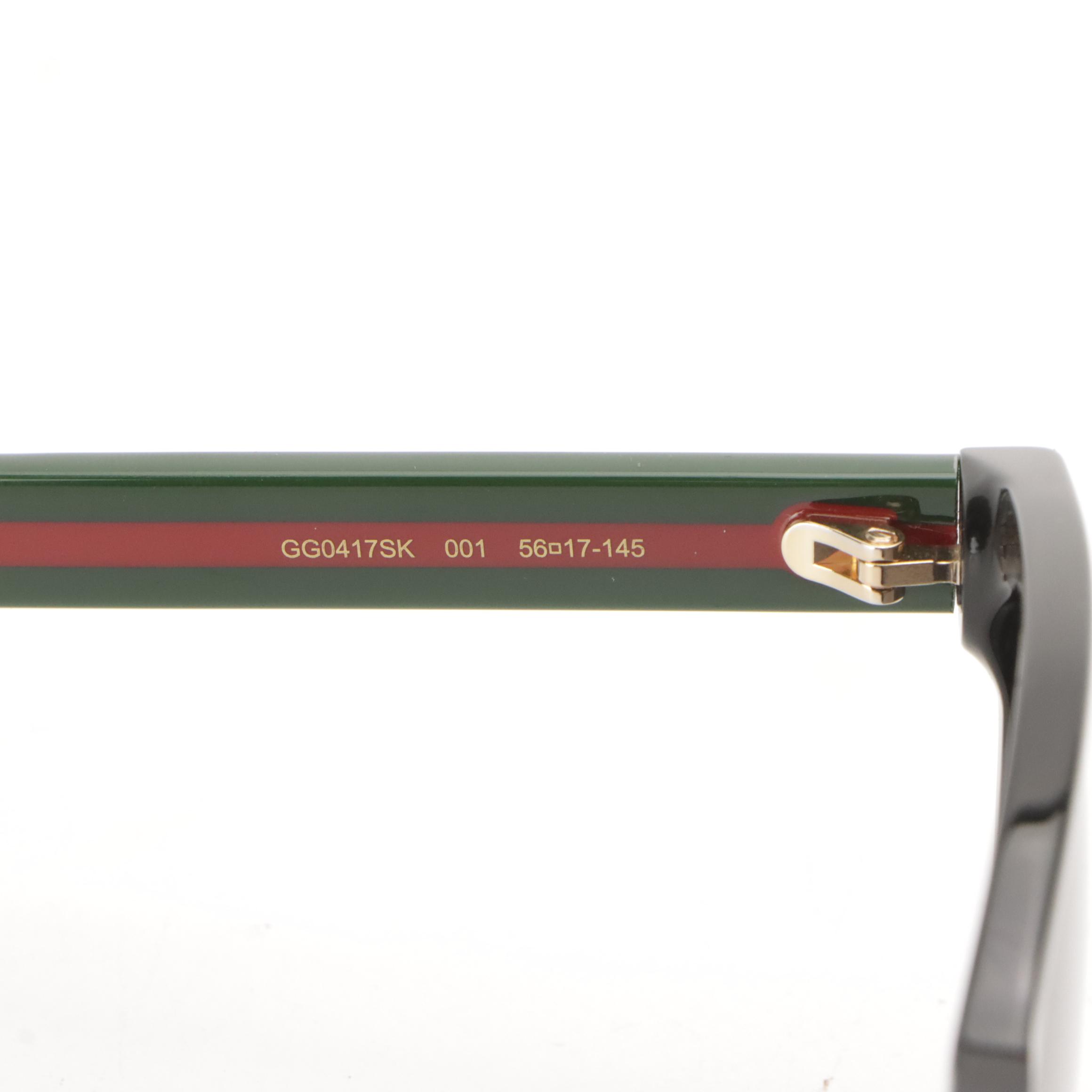 Gucci GG0417SK 001 Web Accented Black Square Framed Sunglasses With Case