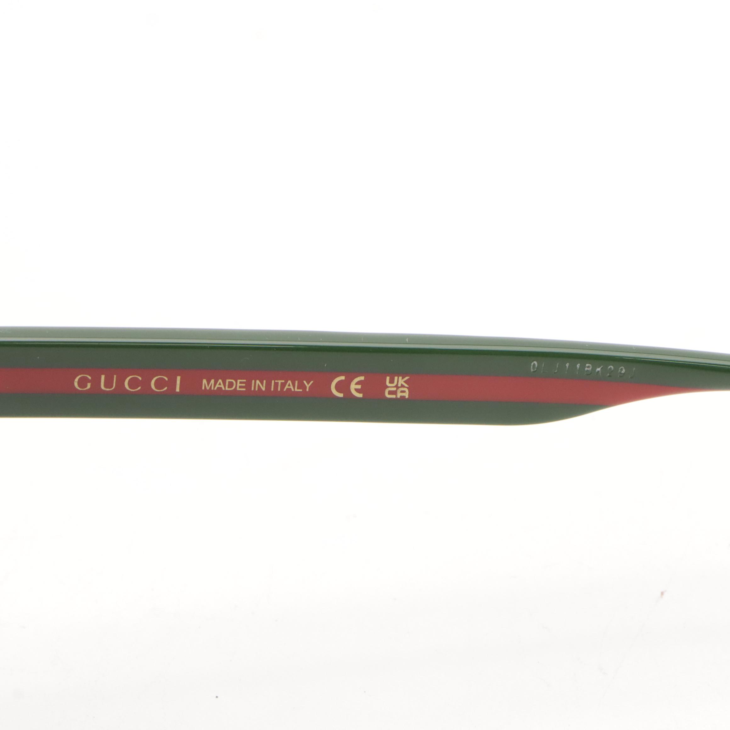 Gucci GG0417SK 001 Web Accented Black Square Framed Sunglasses With Case