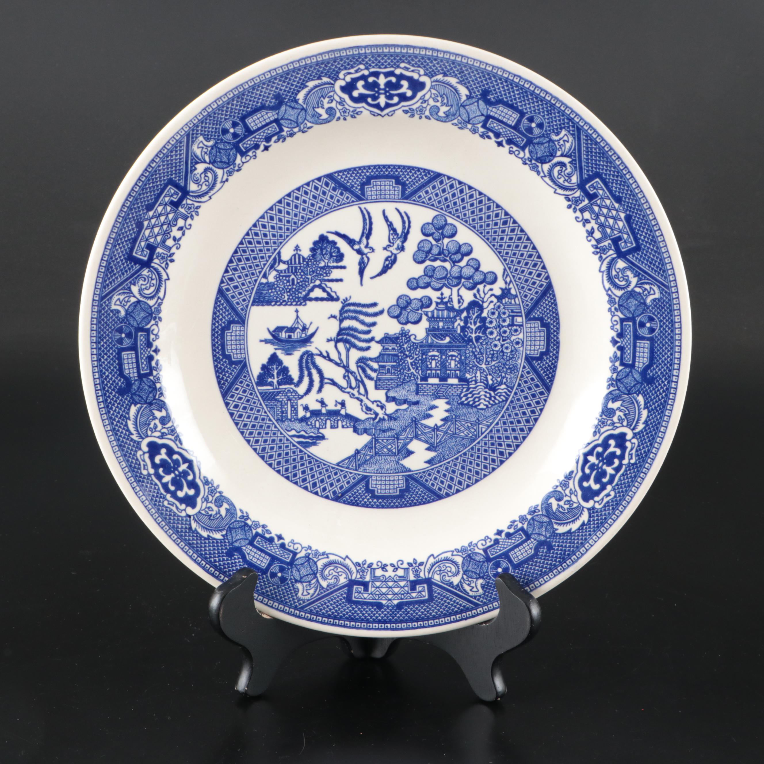 Churchill "Willow" with Ridgways Platter and Other Blue Willow Tableware