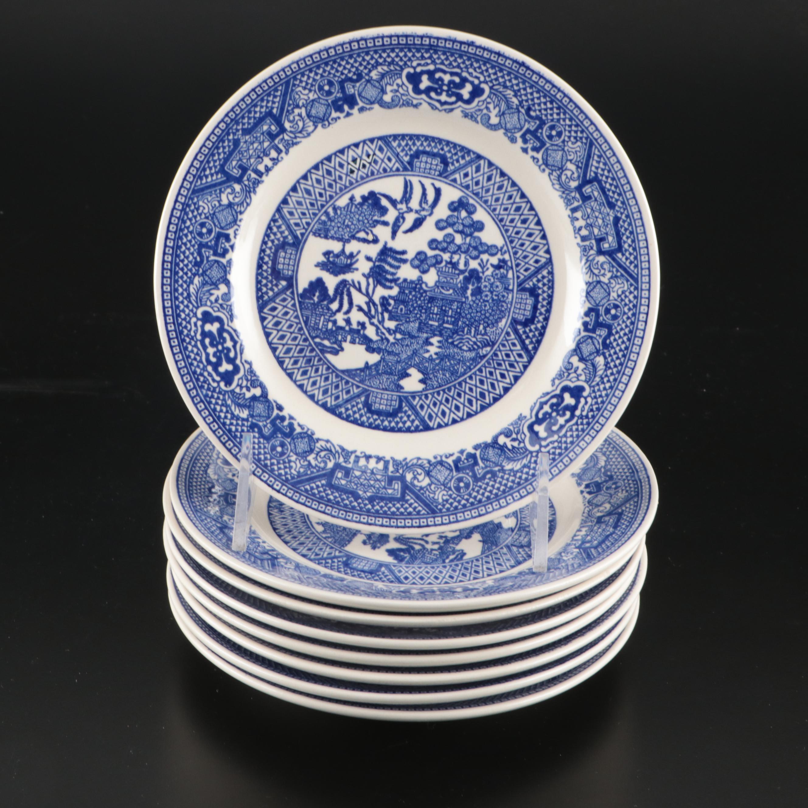 Churchill "Willow" with Ridgways Platter and Other Blue Willow Tableware