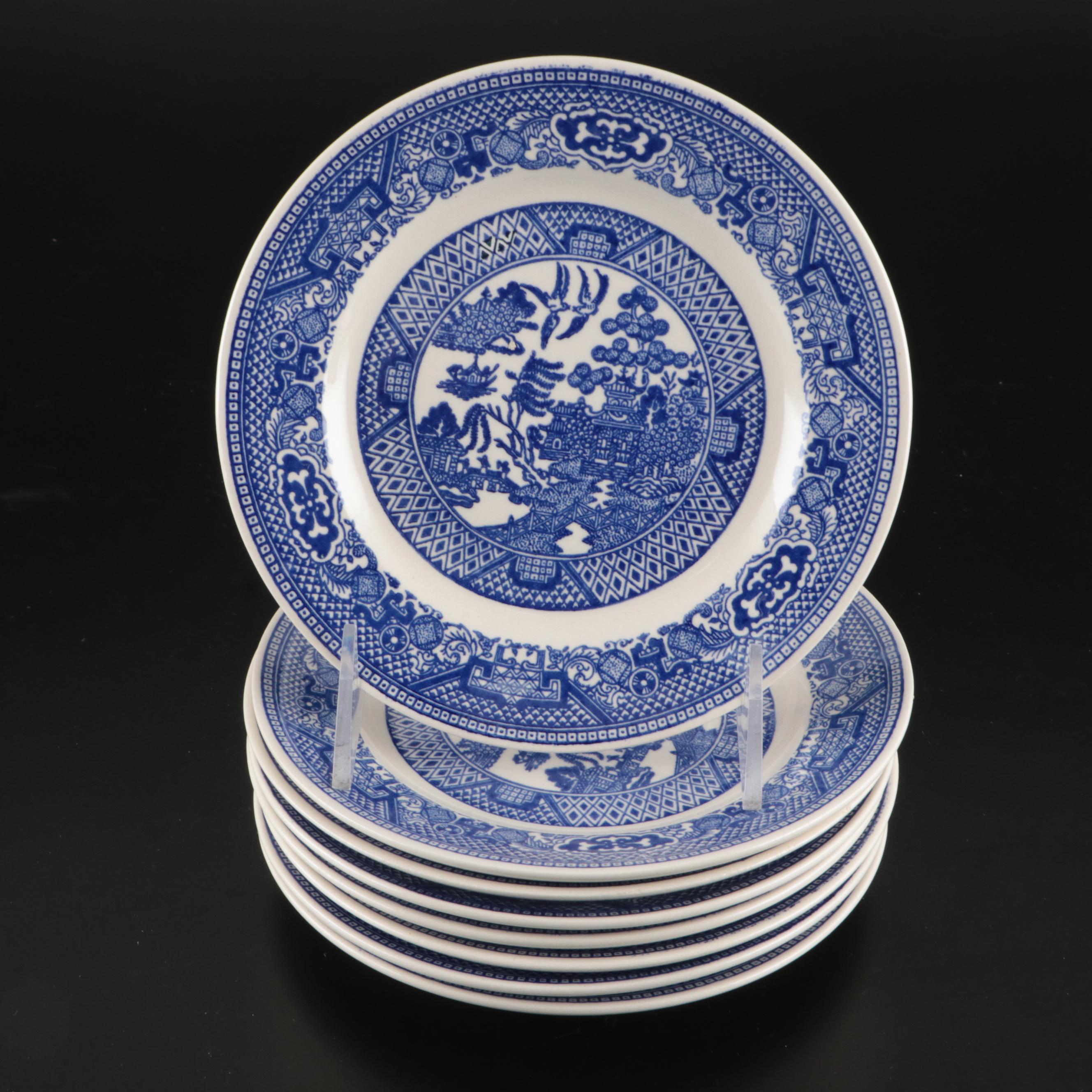 Churchill "Willow" with Ridgways Platter and Other Blue Willow Tableware