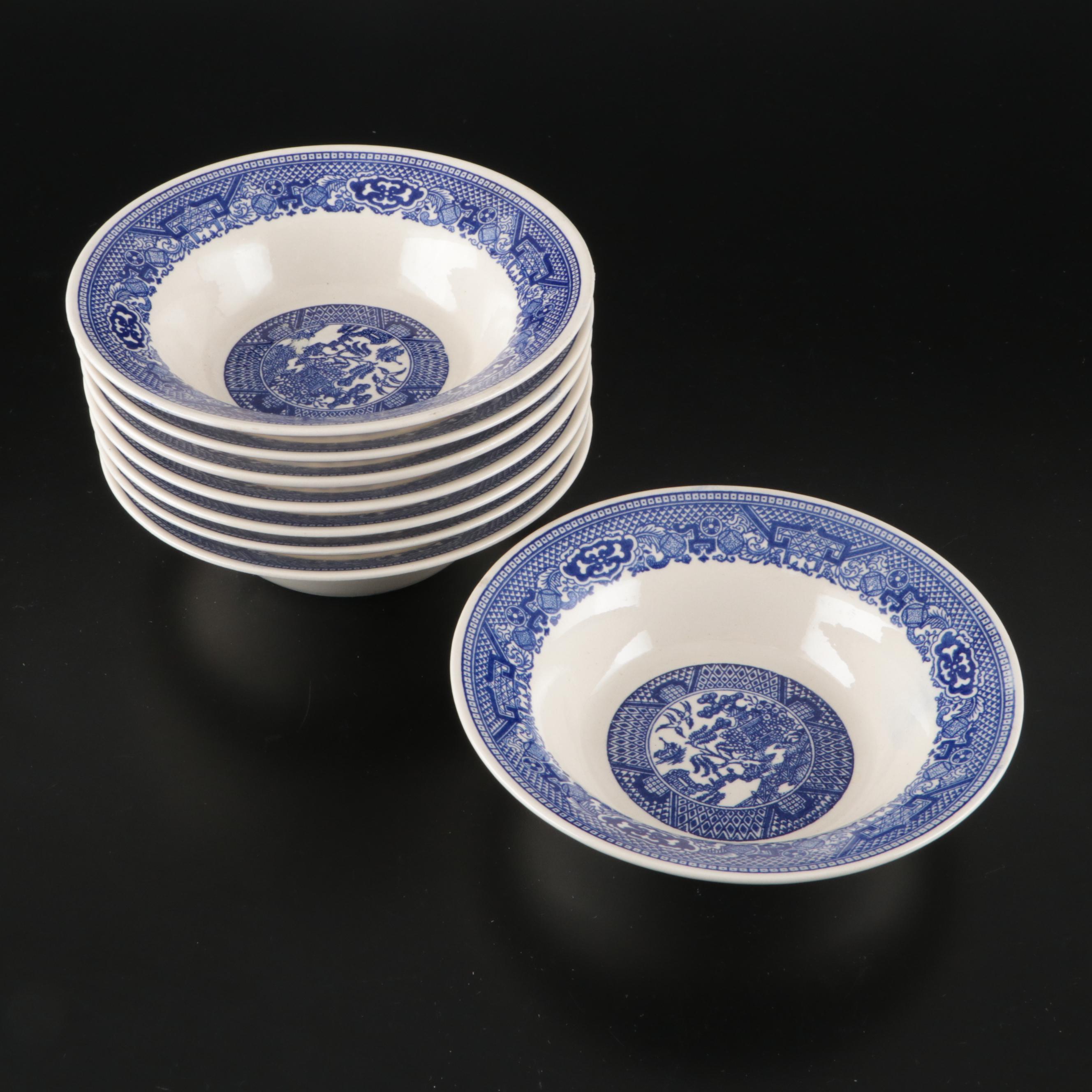 Churchill "Willow" with Ridgways Platter and Other Blue Willow Tableware