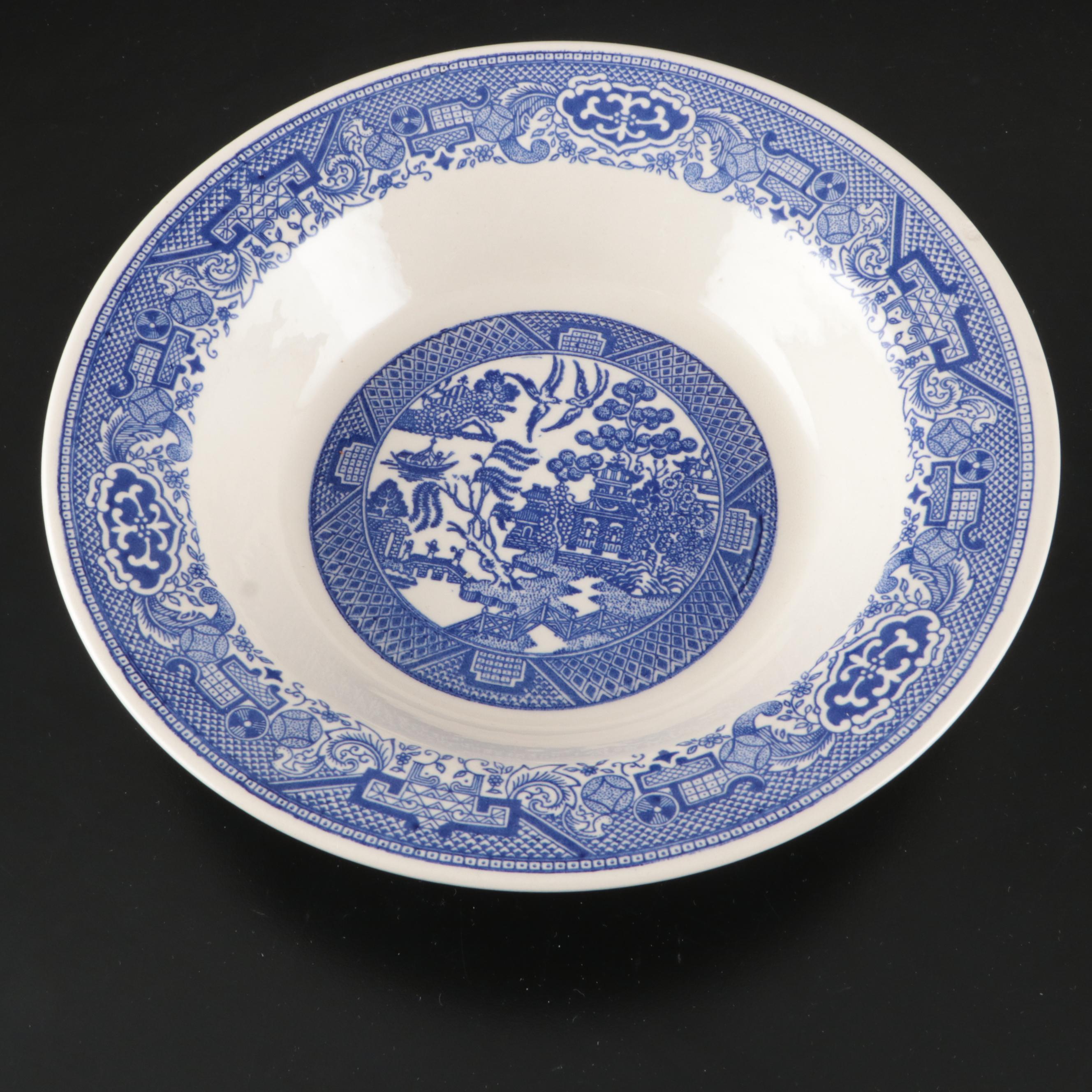Churchill "Willow" with Ridgways Platter and Other Blue Willow Tableware