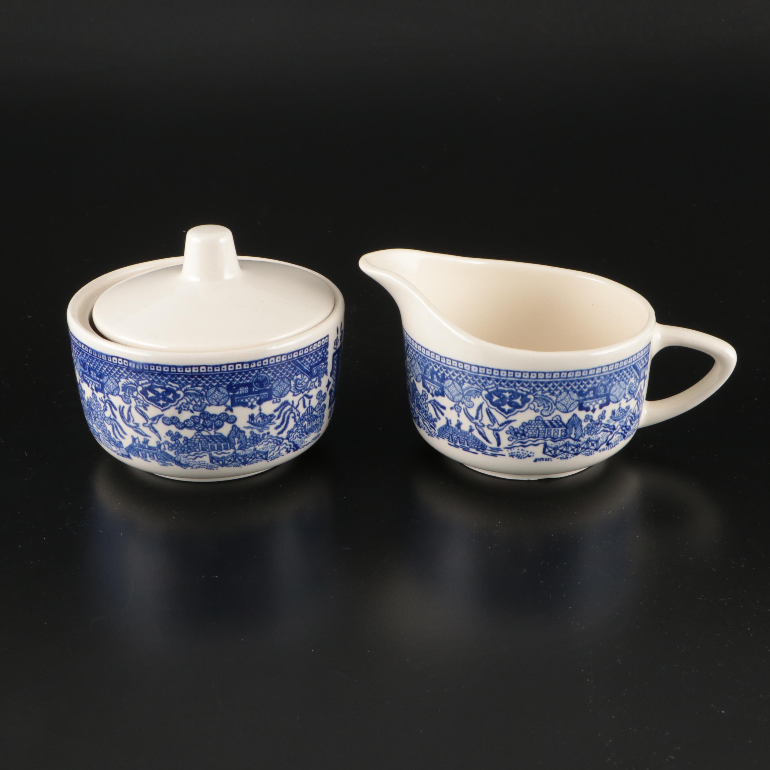 Churchill "Willow" with Ridgways Platter and Other Blue Willow Tableware