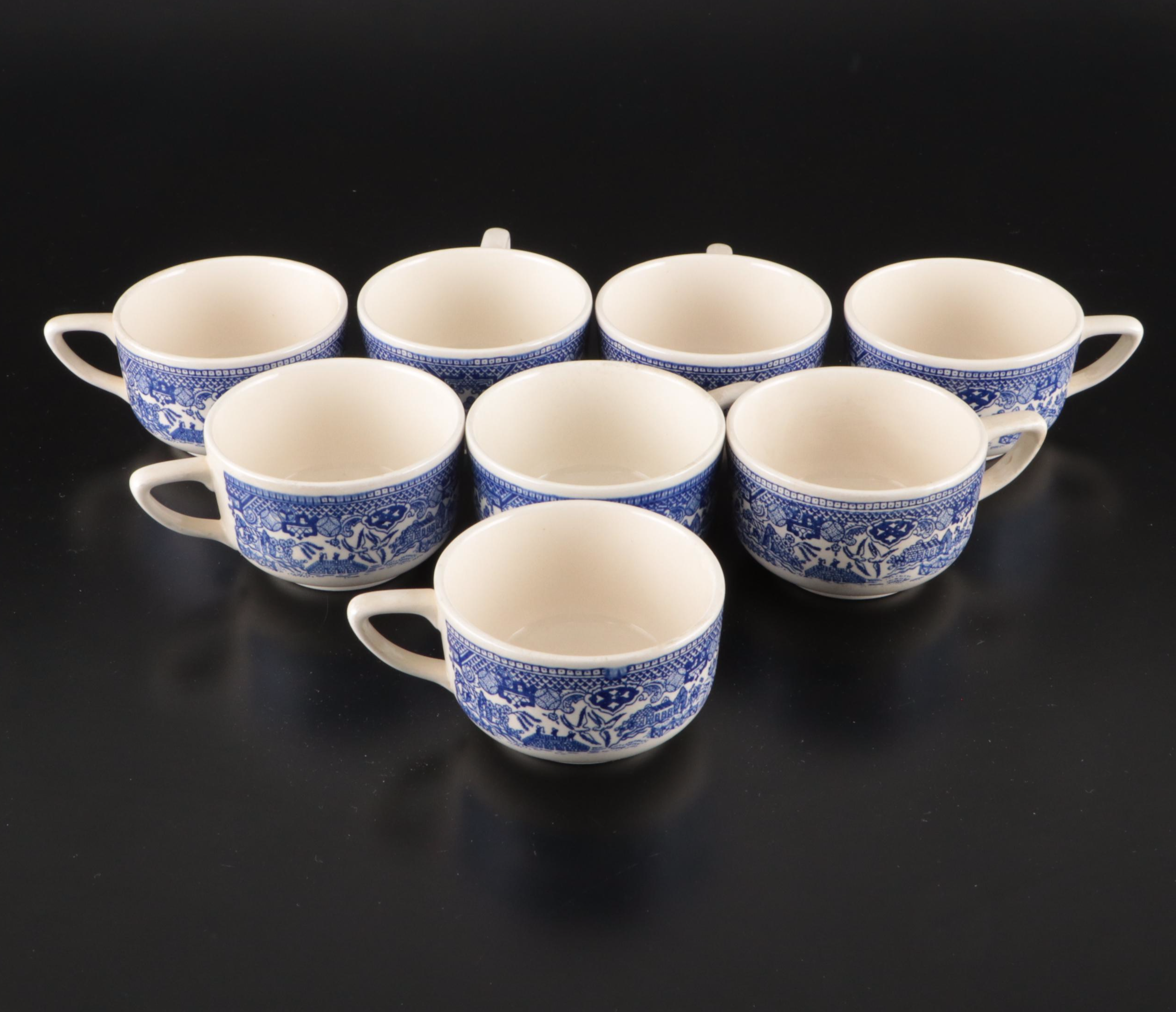 Churchill "Willow" with Ridgways Platter and Other Blue Willow Tableware