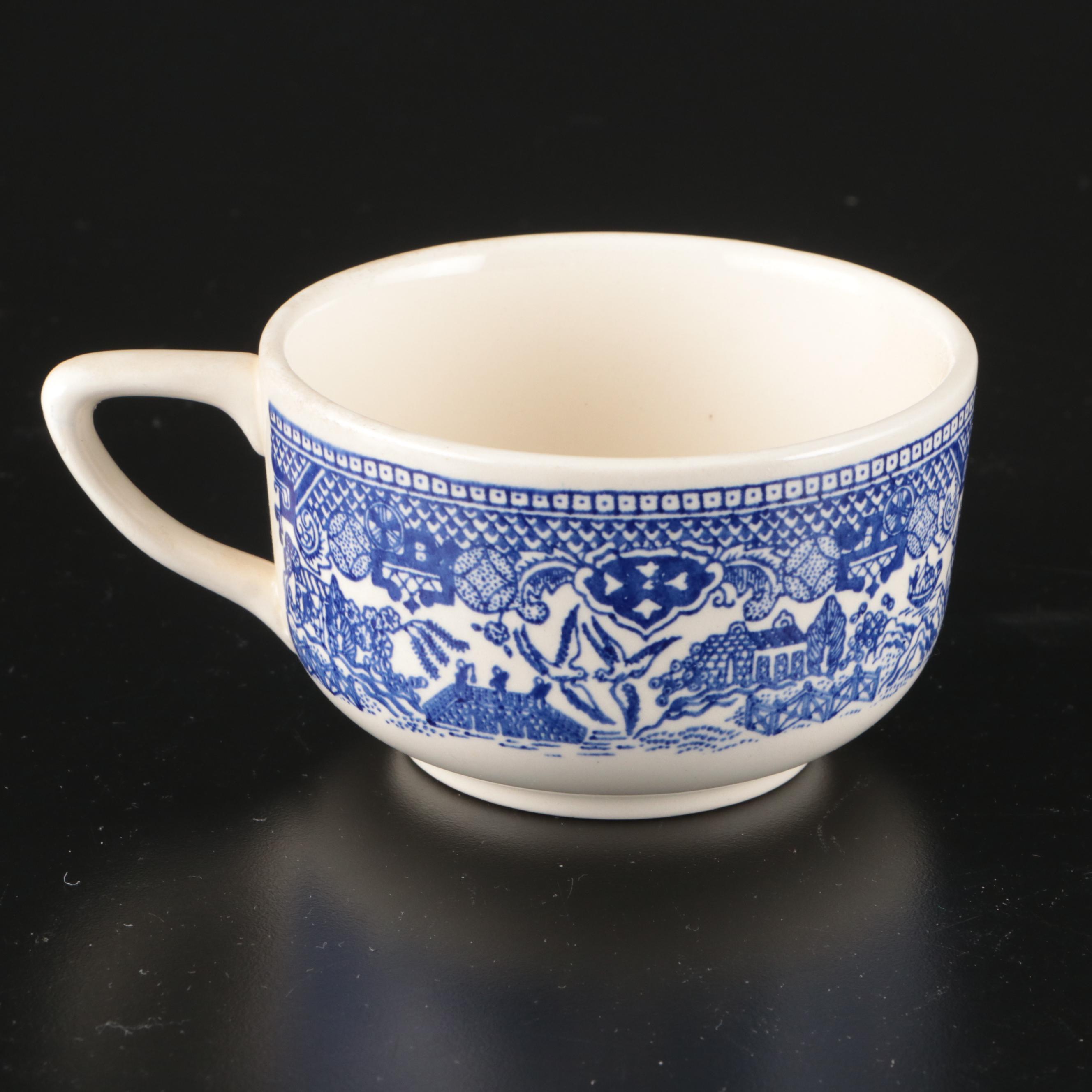 Churchill "Willow" with Ridgways Platter and Other Blue Willow Tableware