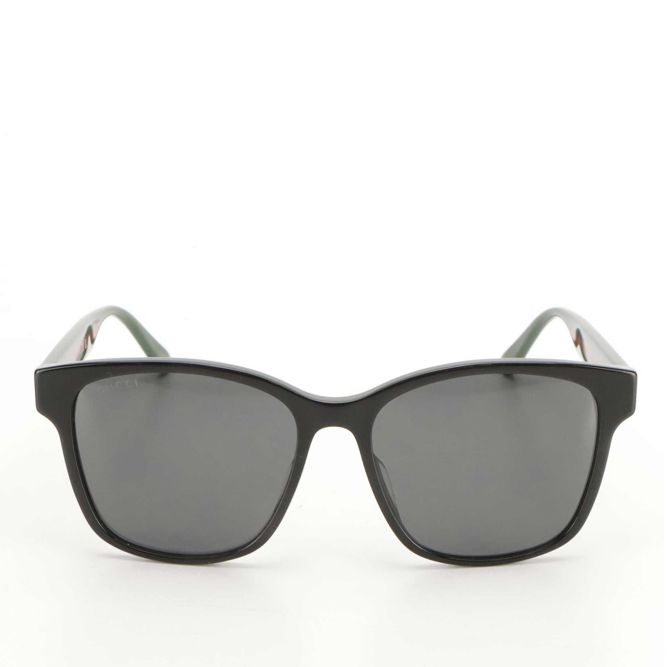 Gucci GG0417SK 001 Web Accented Black Square Framed Sunglasses With Case