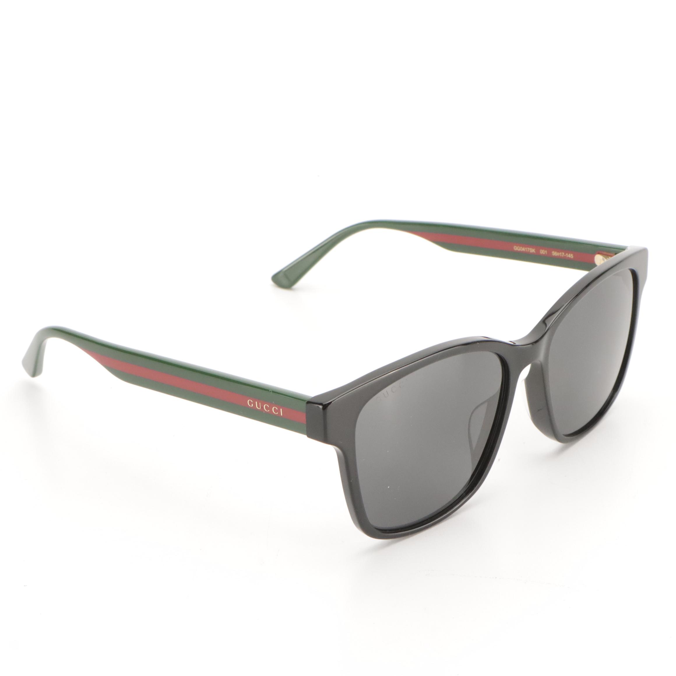 Gucci GG0417SK 001 Web Accented Black Square Framed Sunglasses With Case