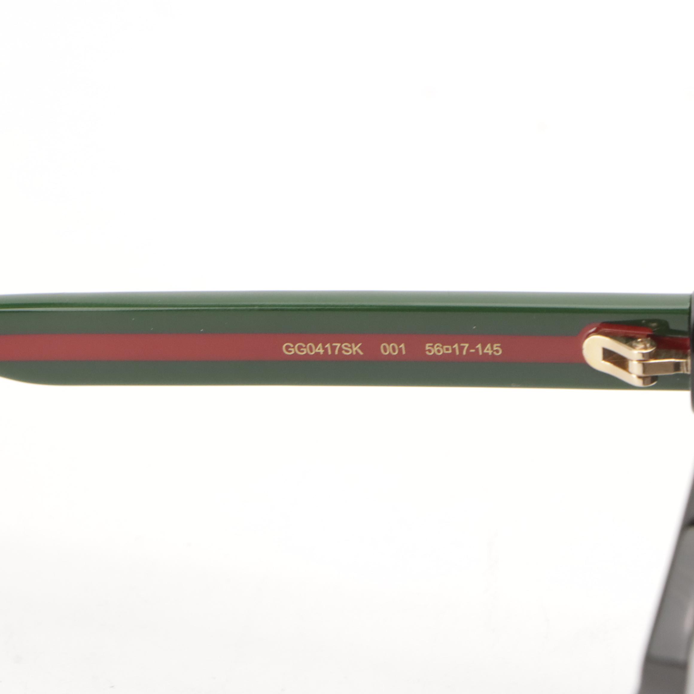 Gucci GG0417SK 001 Web Accented Black Square Framed Sunglasses With Case