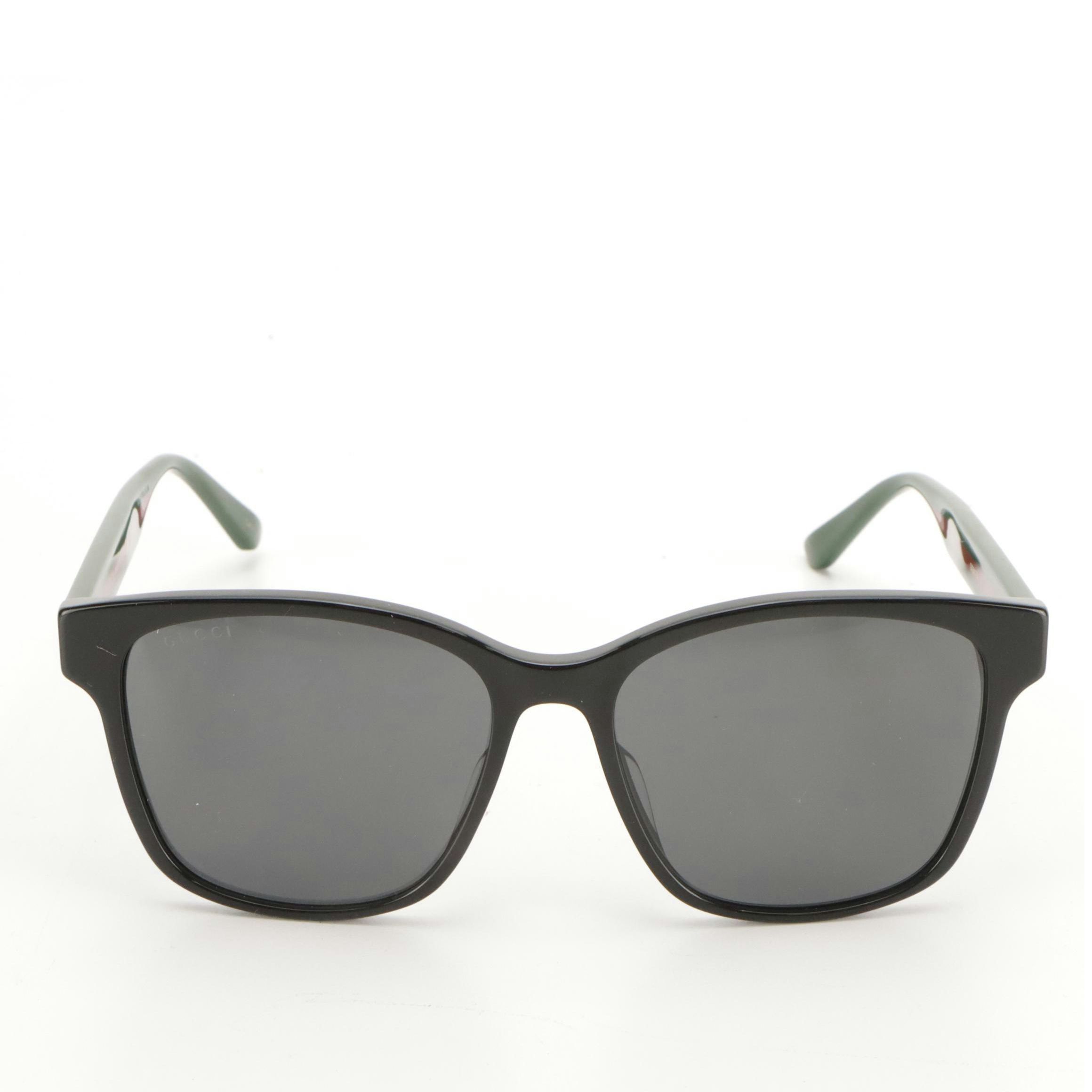 Gucci GG0417SK 001 Web Accented Black Square Framed Sunglasses With Case