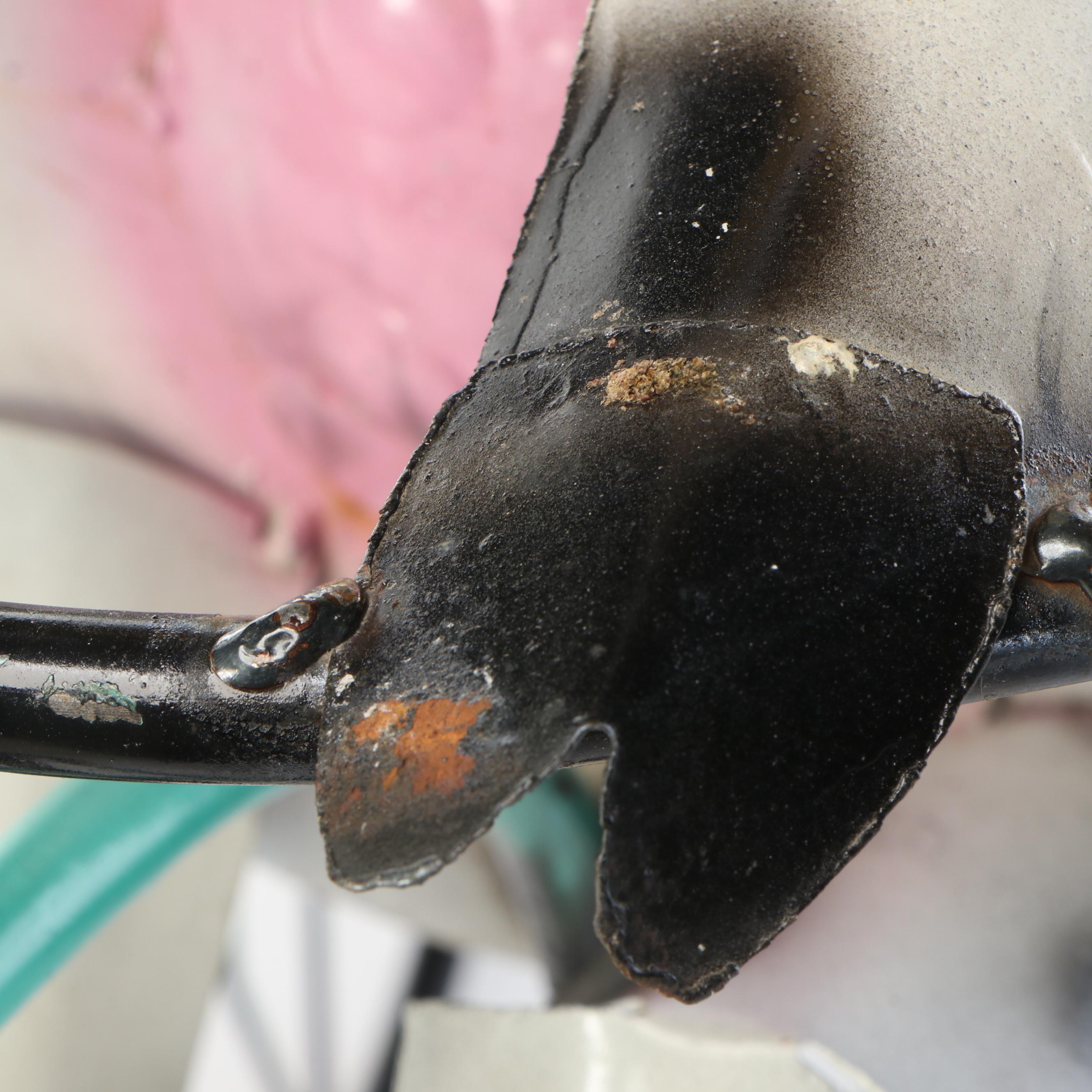 Whimsical Repurposed Metal Cow on Bicycle, Bull with Binoculars, and Dog