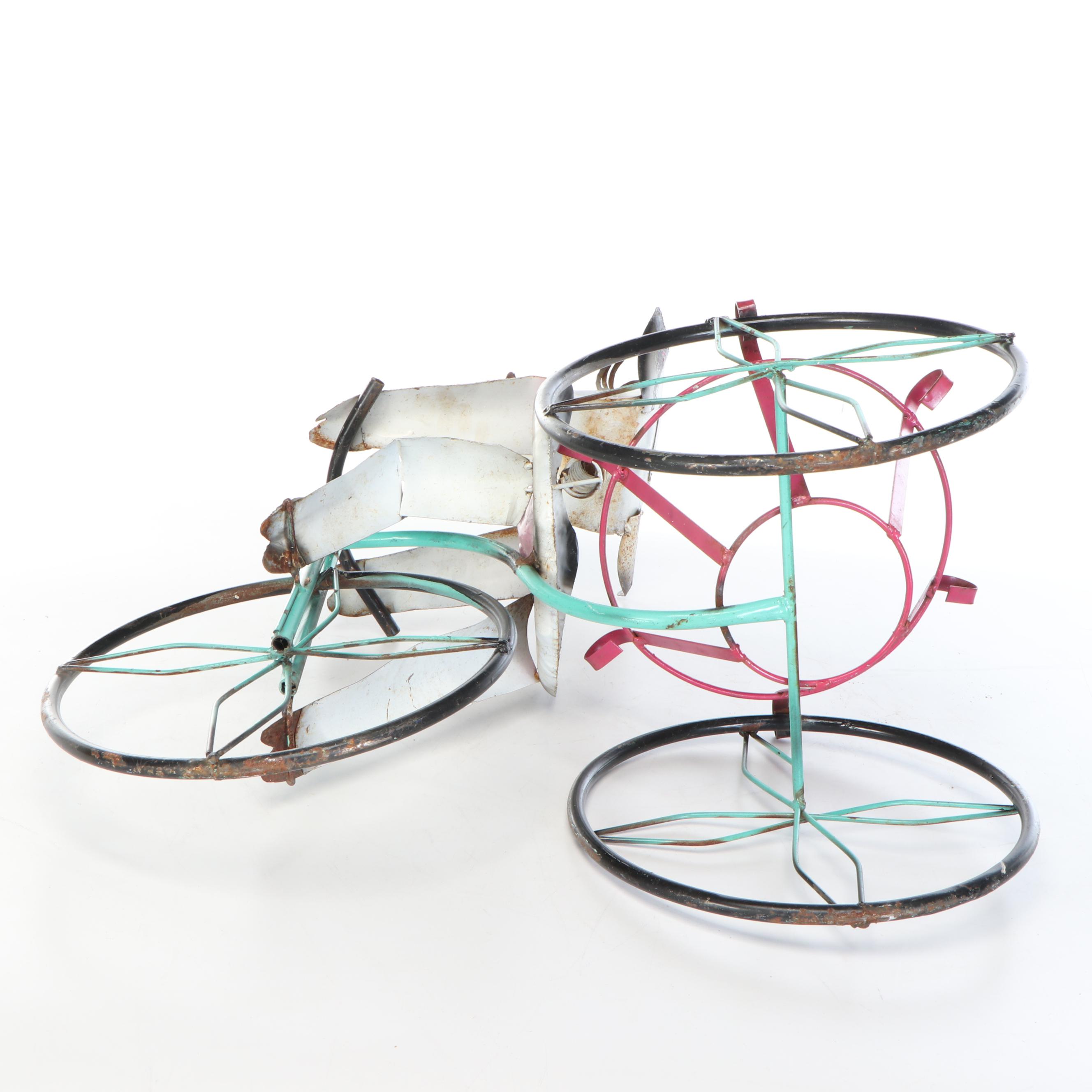 Whimsical Repurposed Metal Cow on Bicycle, Bull with Binoculars, and Dog