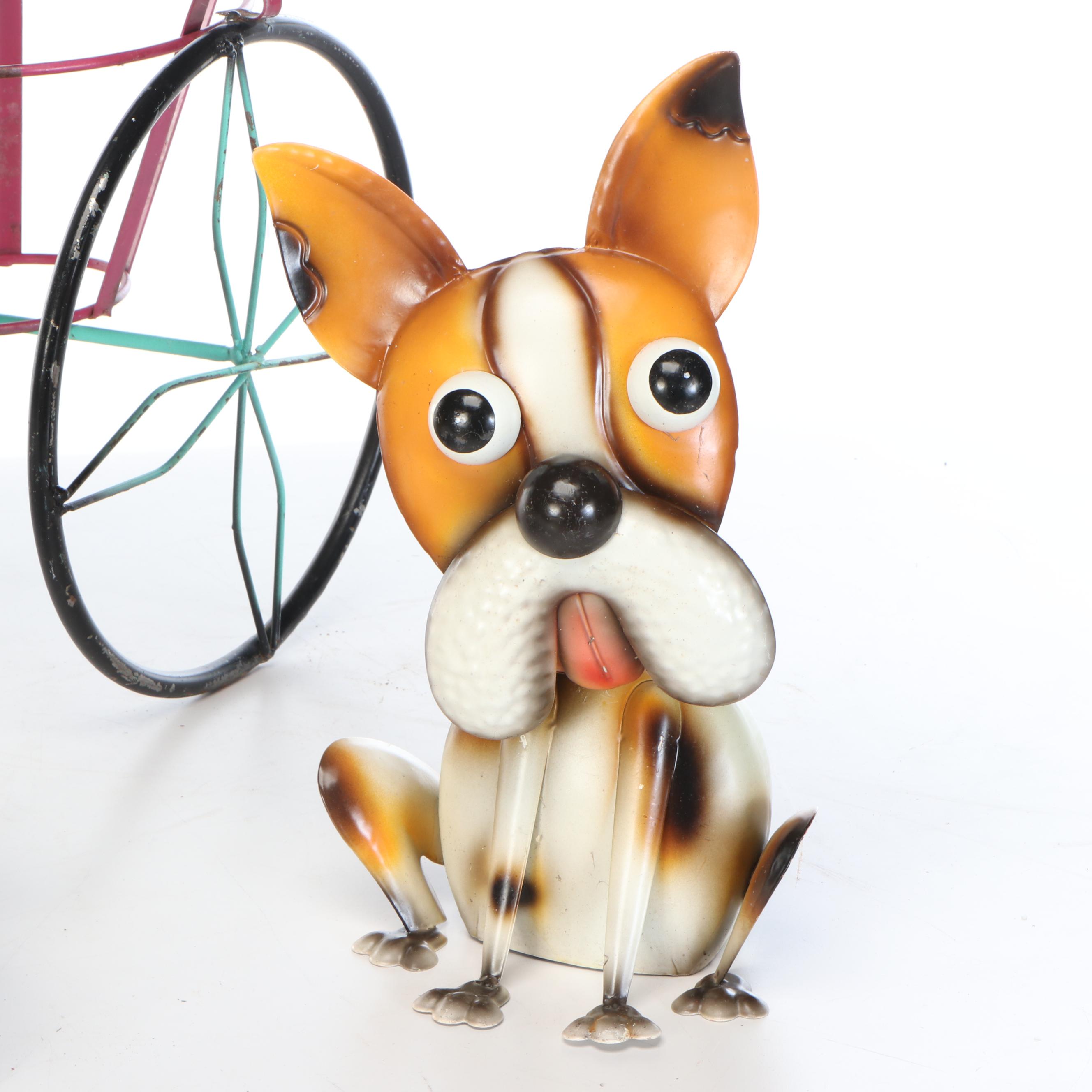 Whimsical Repurposed Metal Cow on Bicycle, Bull with Binoculars, and Dog