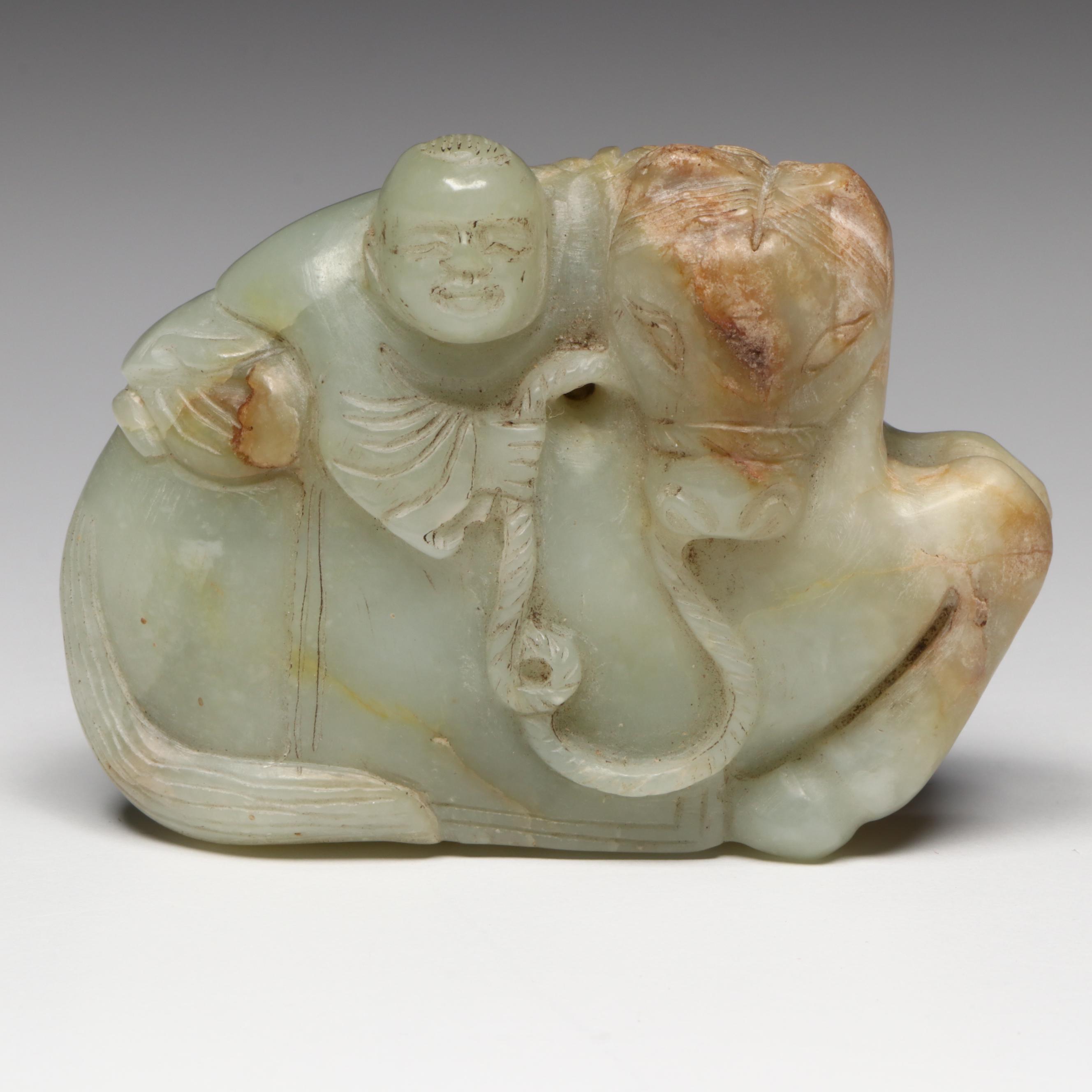 Antique Chinese Carved Jade Figure on Horse