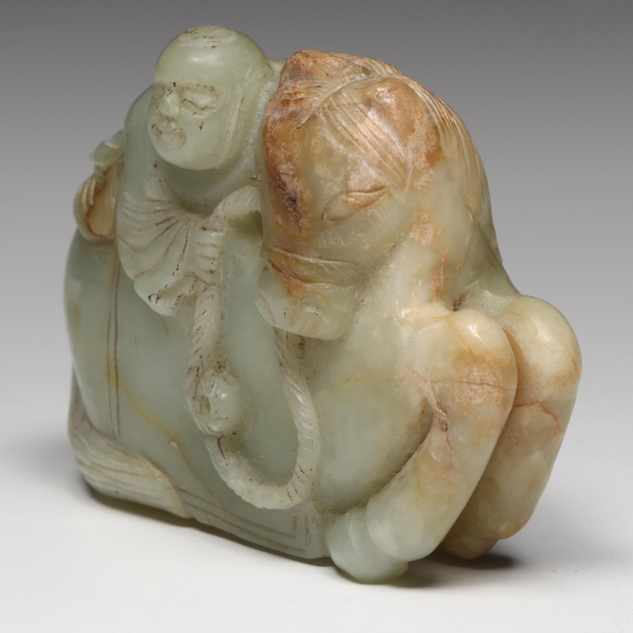 Antique Chinese Carved Jade Figure on Horse