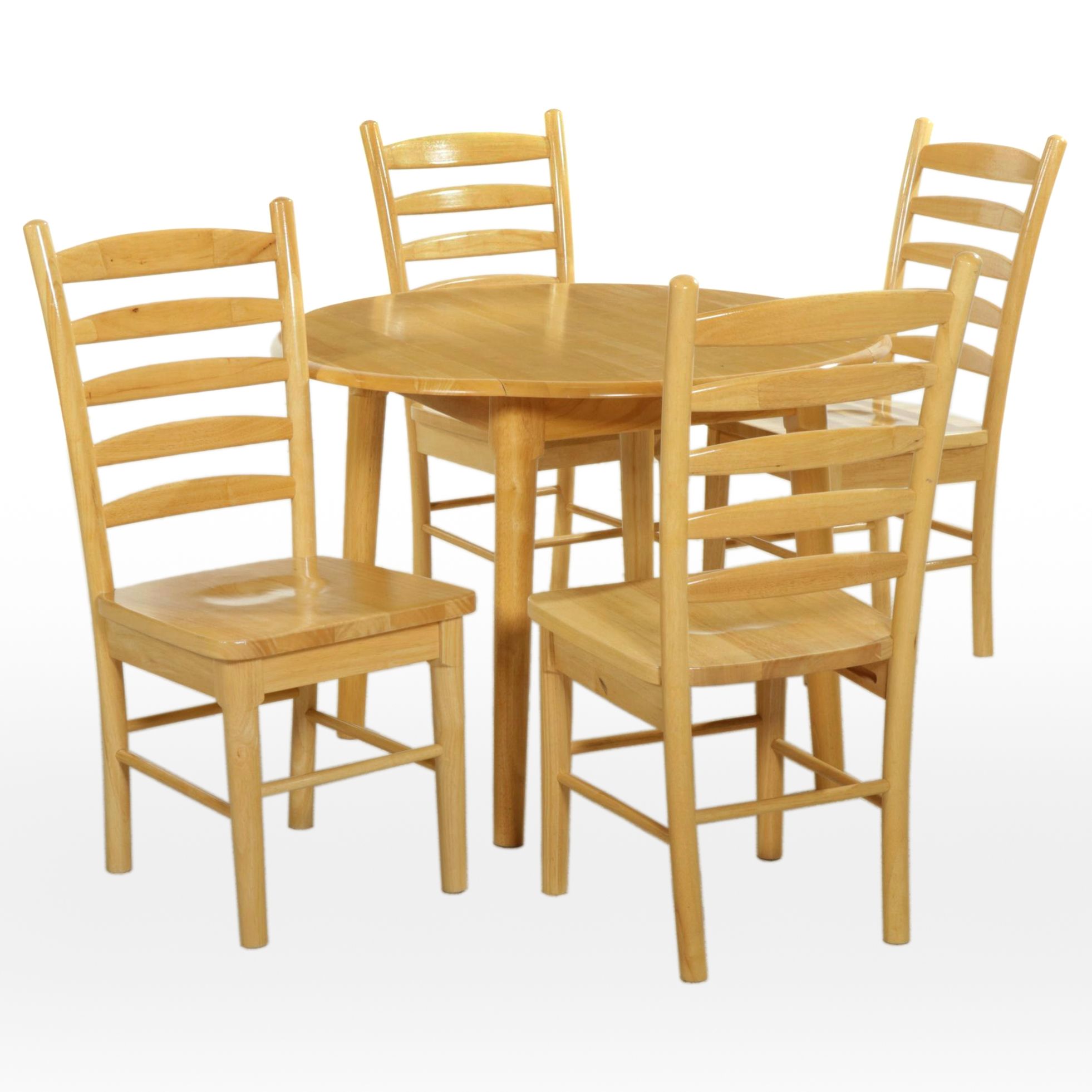 Wood Drop-Leaf Dining Table with Four Ladder Back Chairs, 21st Century