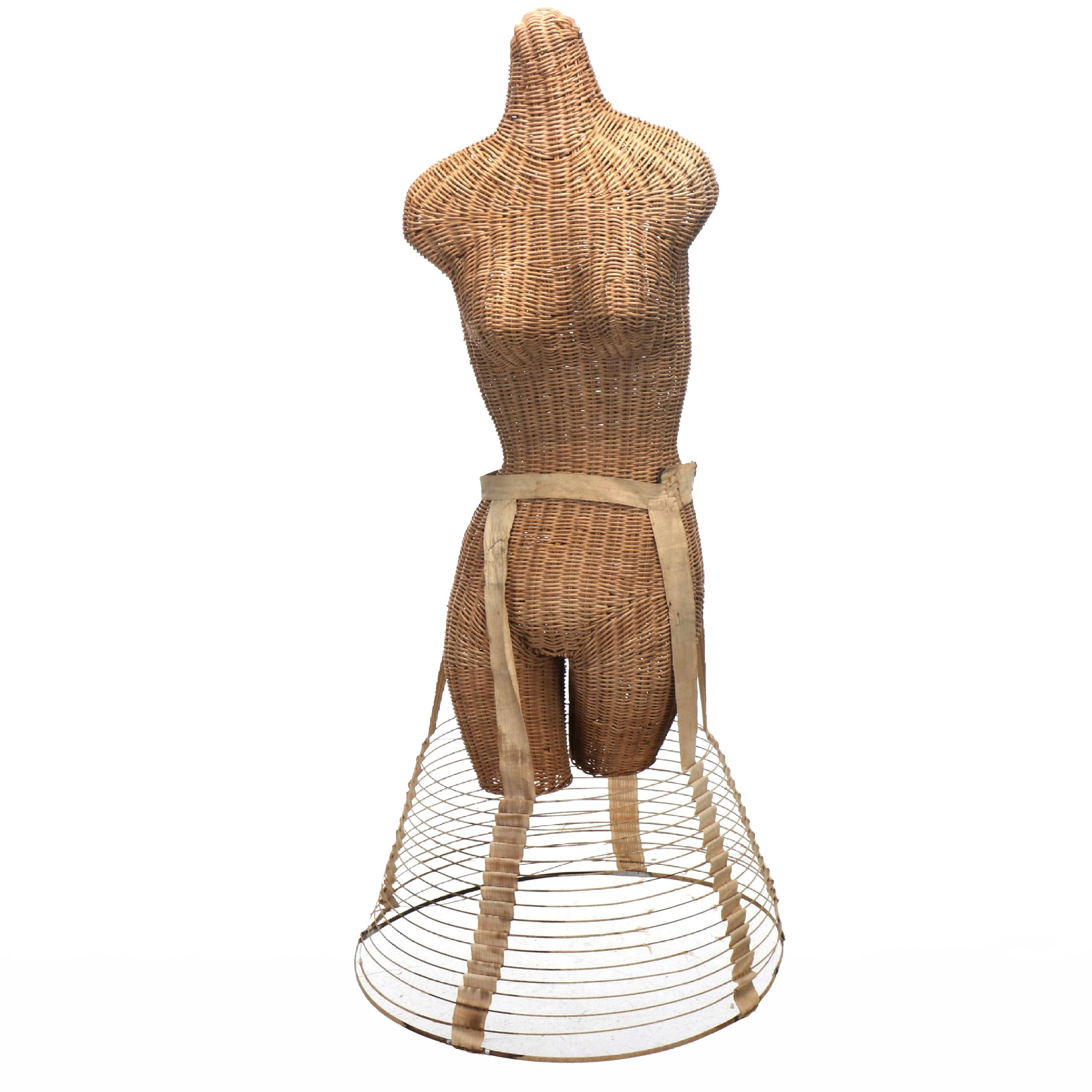 Rattan Wicker Dress Form with Crinoline