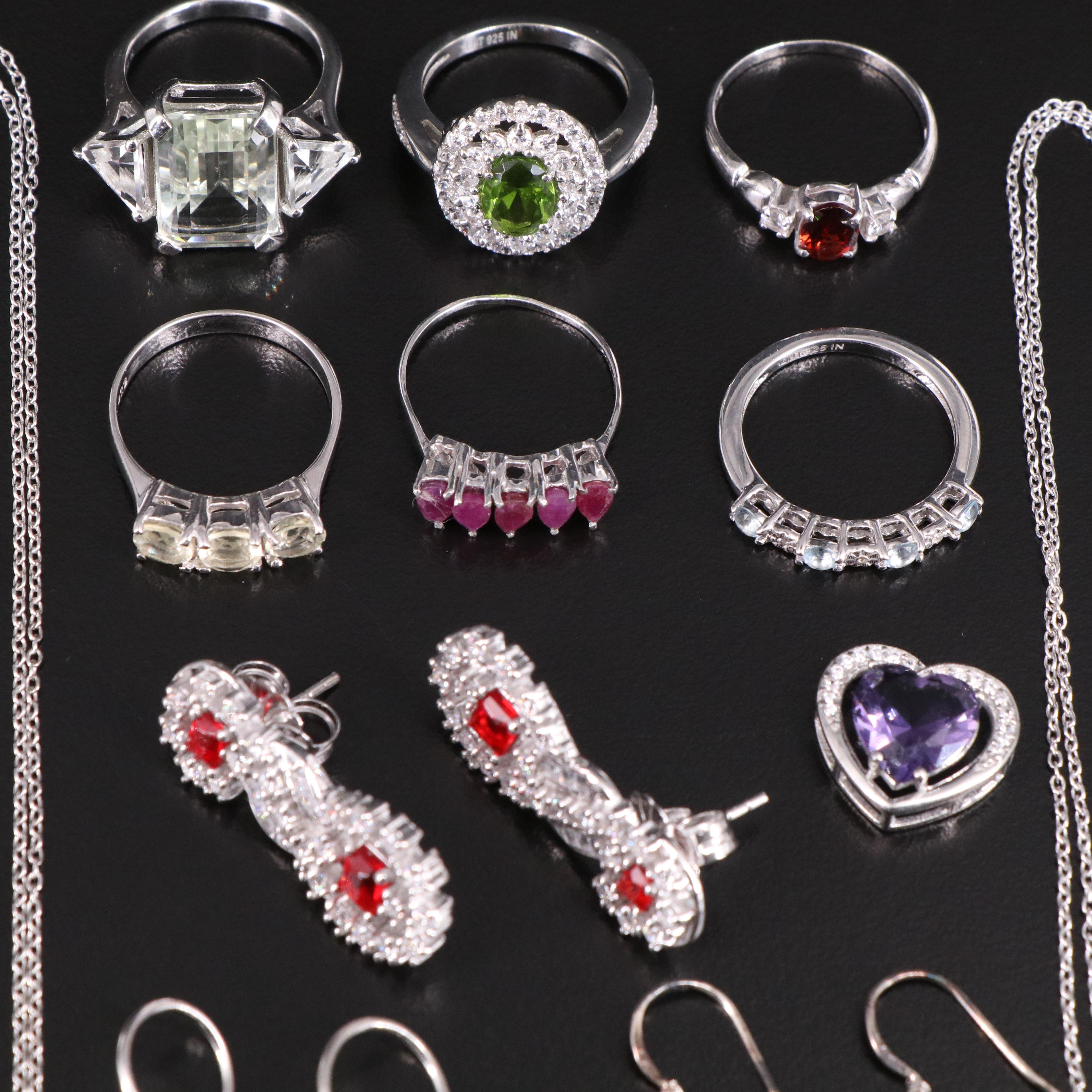 14 Assorted Sterling Silver Rings, Necklaces, Earrings, and Pendants