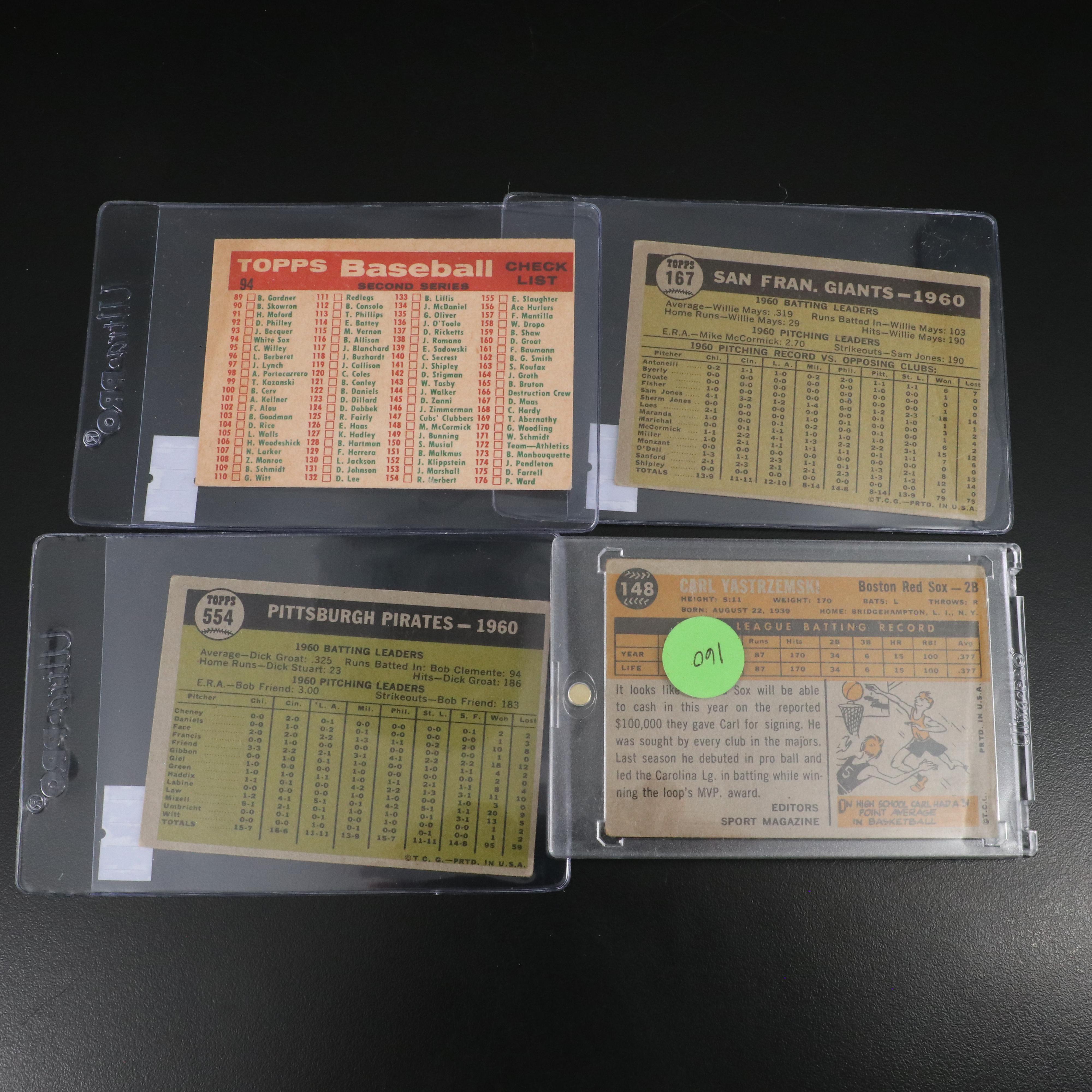 Topps and Fleer Baseball Cards Featuring Carl Yastrzemski Rookie, 1960-1961