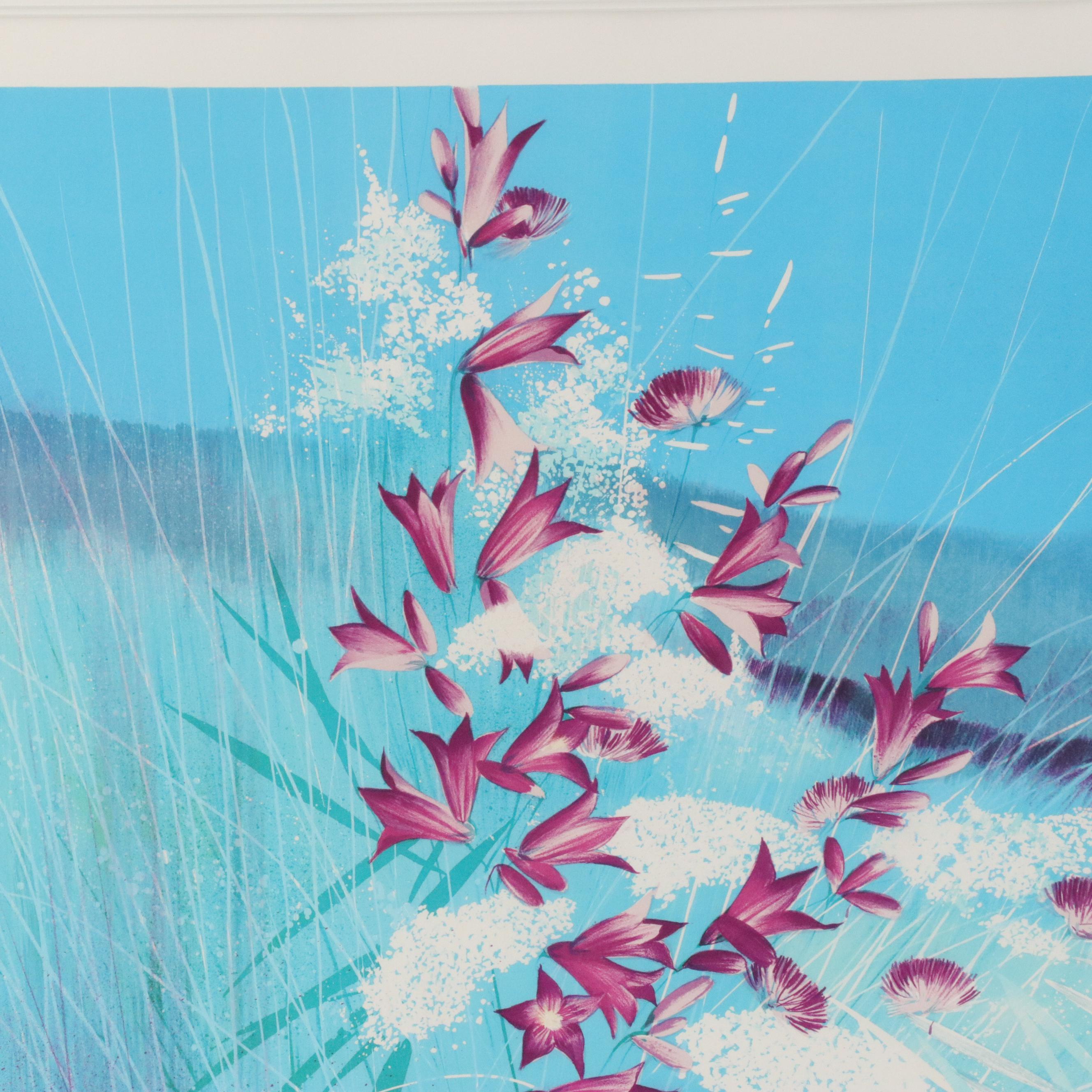 Gilbert Michaud Lithograph with Floral Landscape, Late 20th Century