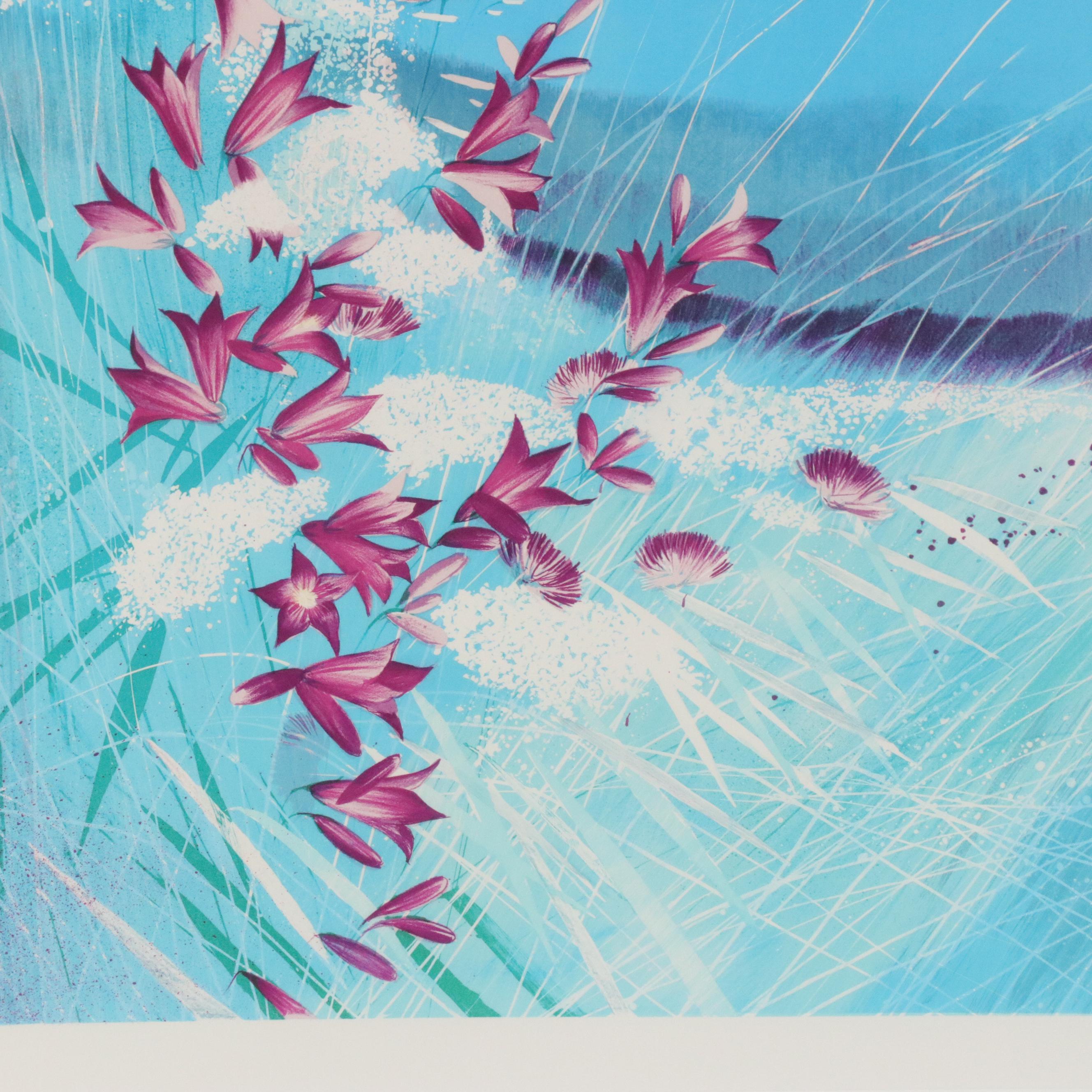 Gilbert Michaud Lithograph with Floral Landscape, Late 20th Century