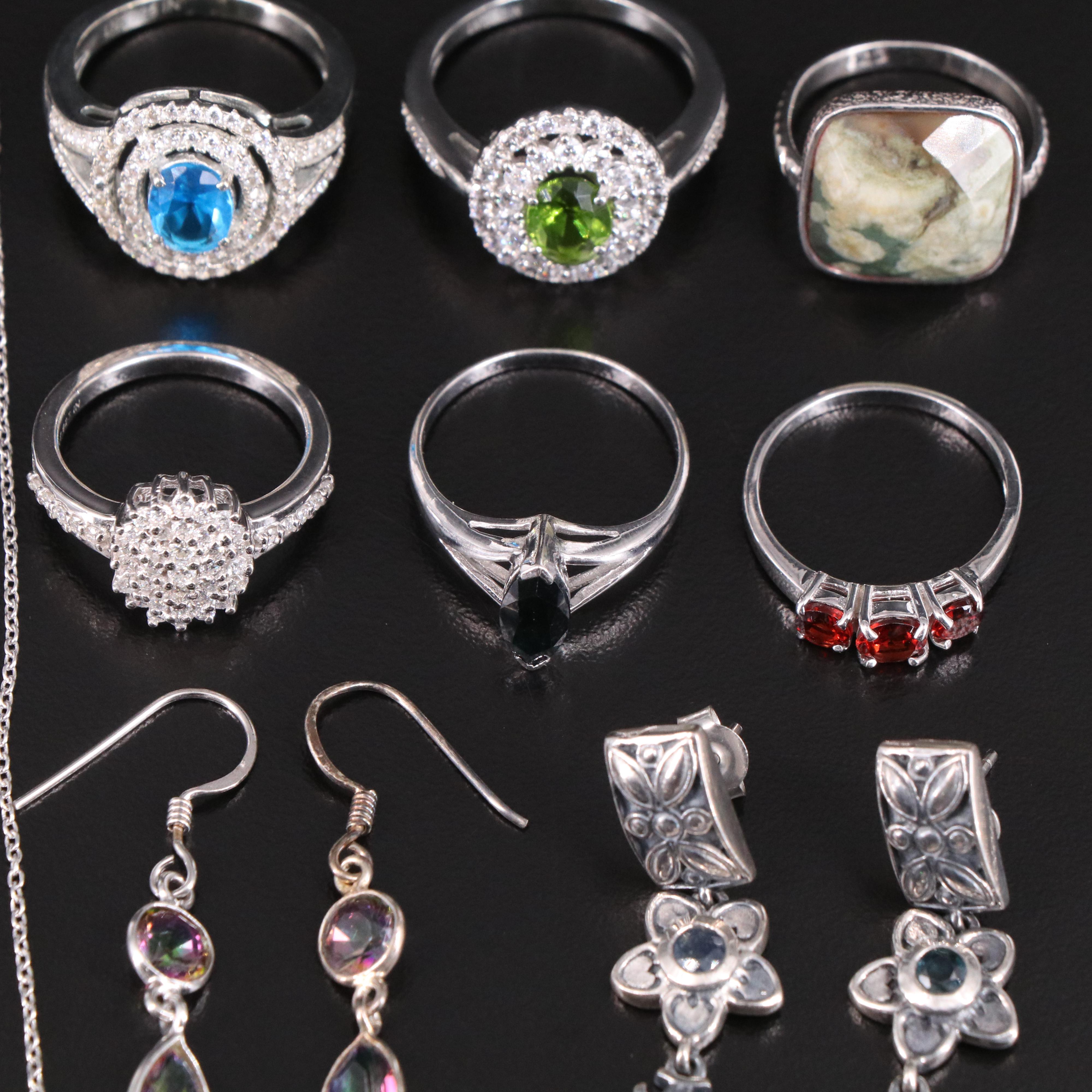 14 Assorted Sterling Silver Rings, Necklaces, Earrings, and Pendants
