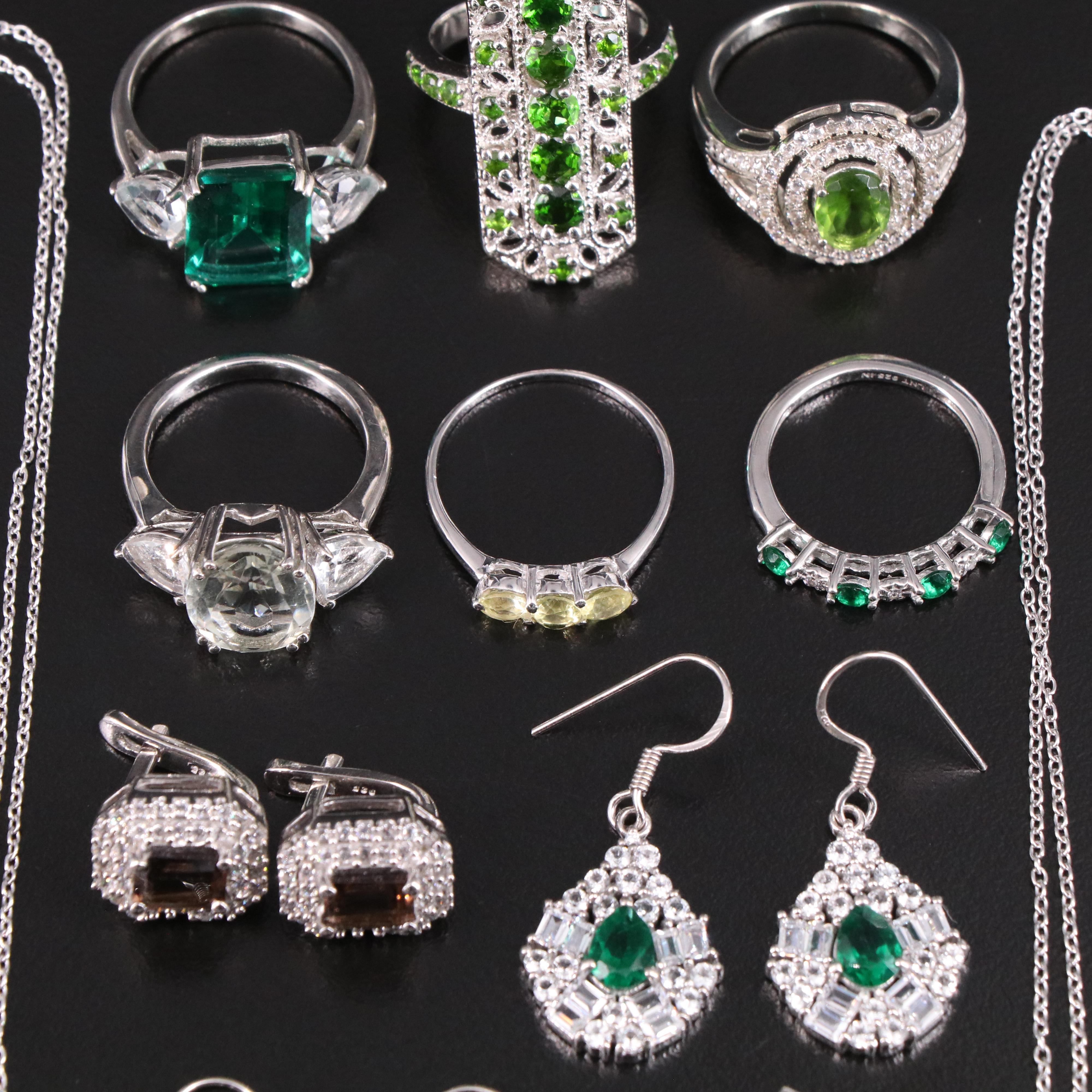 14 Assorted Sterling Silver Rings, Necklaces, Earrings, and Pendants