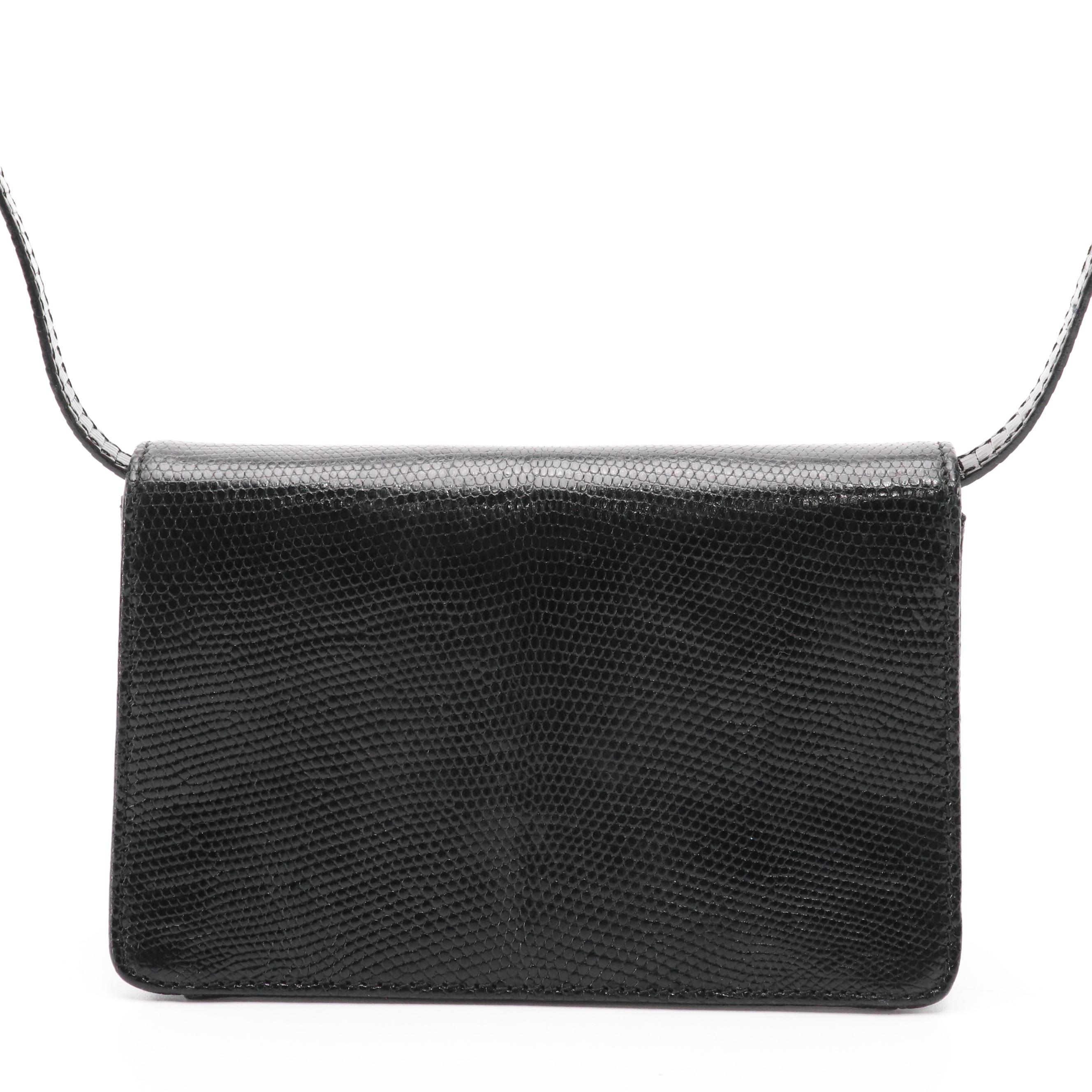 Suarez New York Vintage Black Lizardskin Crossbody Clutch