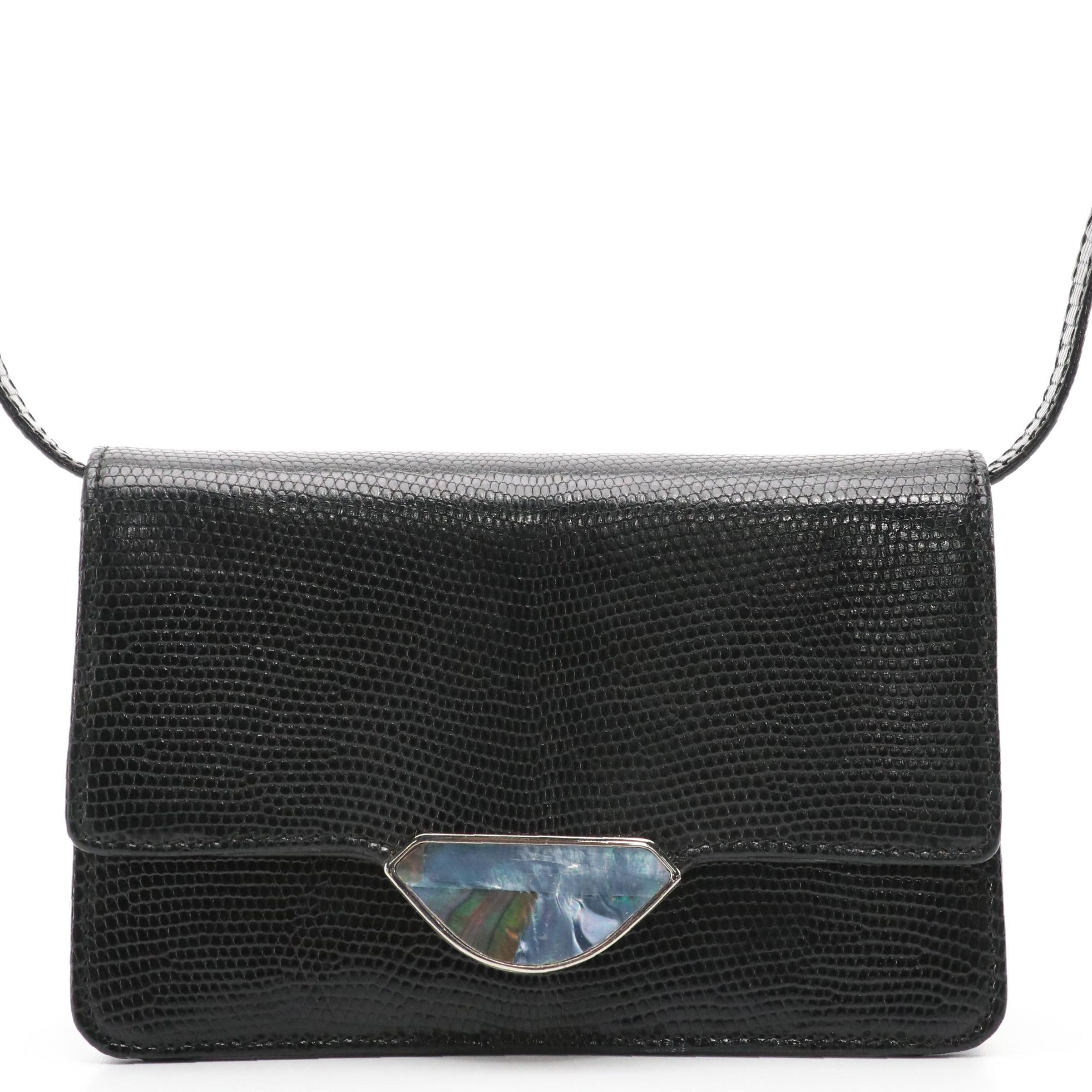Suarez New York Vintage Black Lizardskin Crossbody Clutch