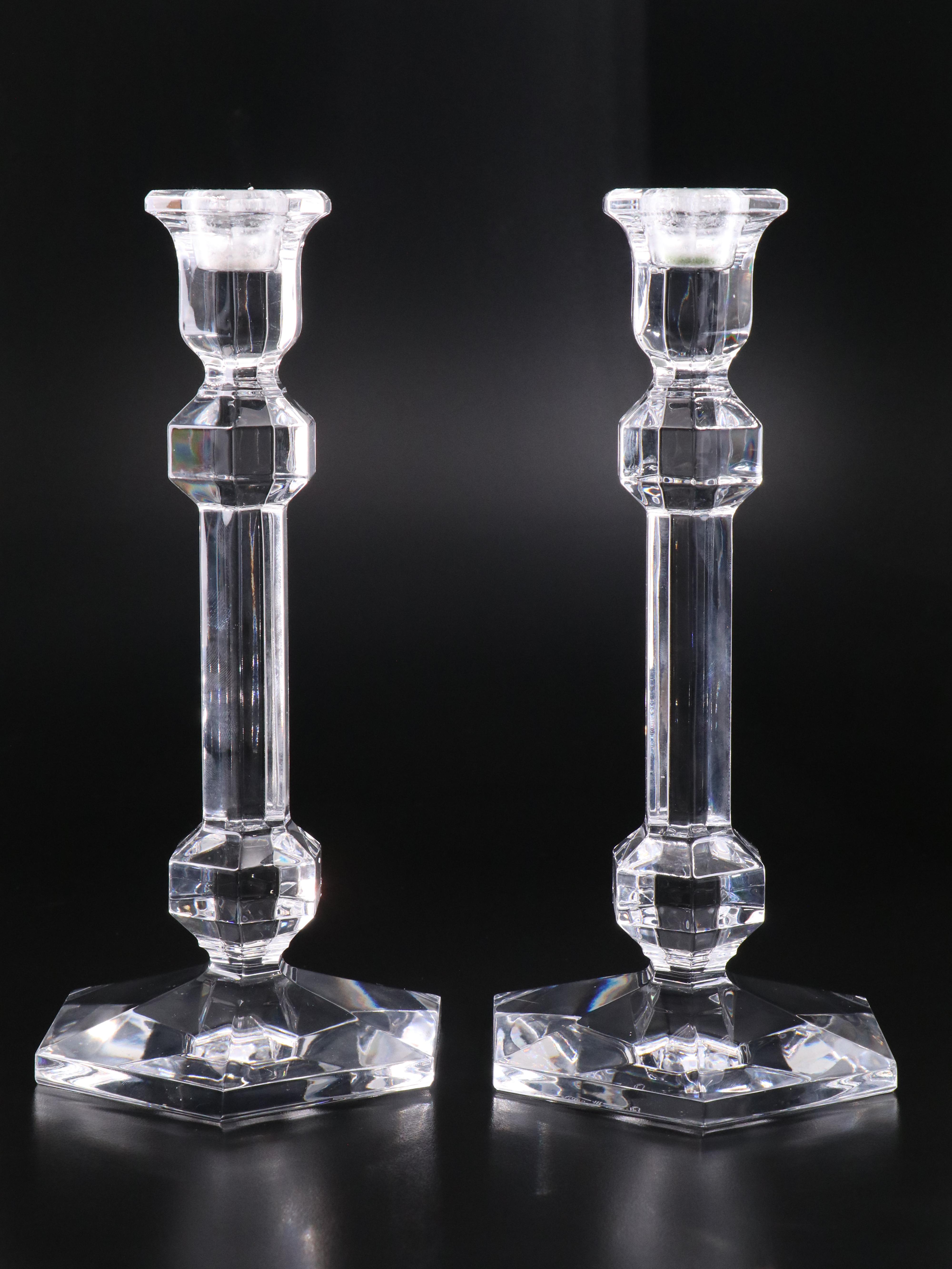 Val St. Lambert "Gardenia" Crystal Candle Holders and Victorian EAPG Terrier Box