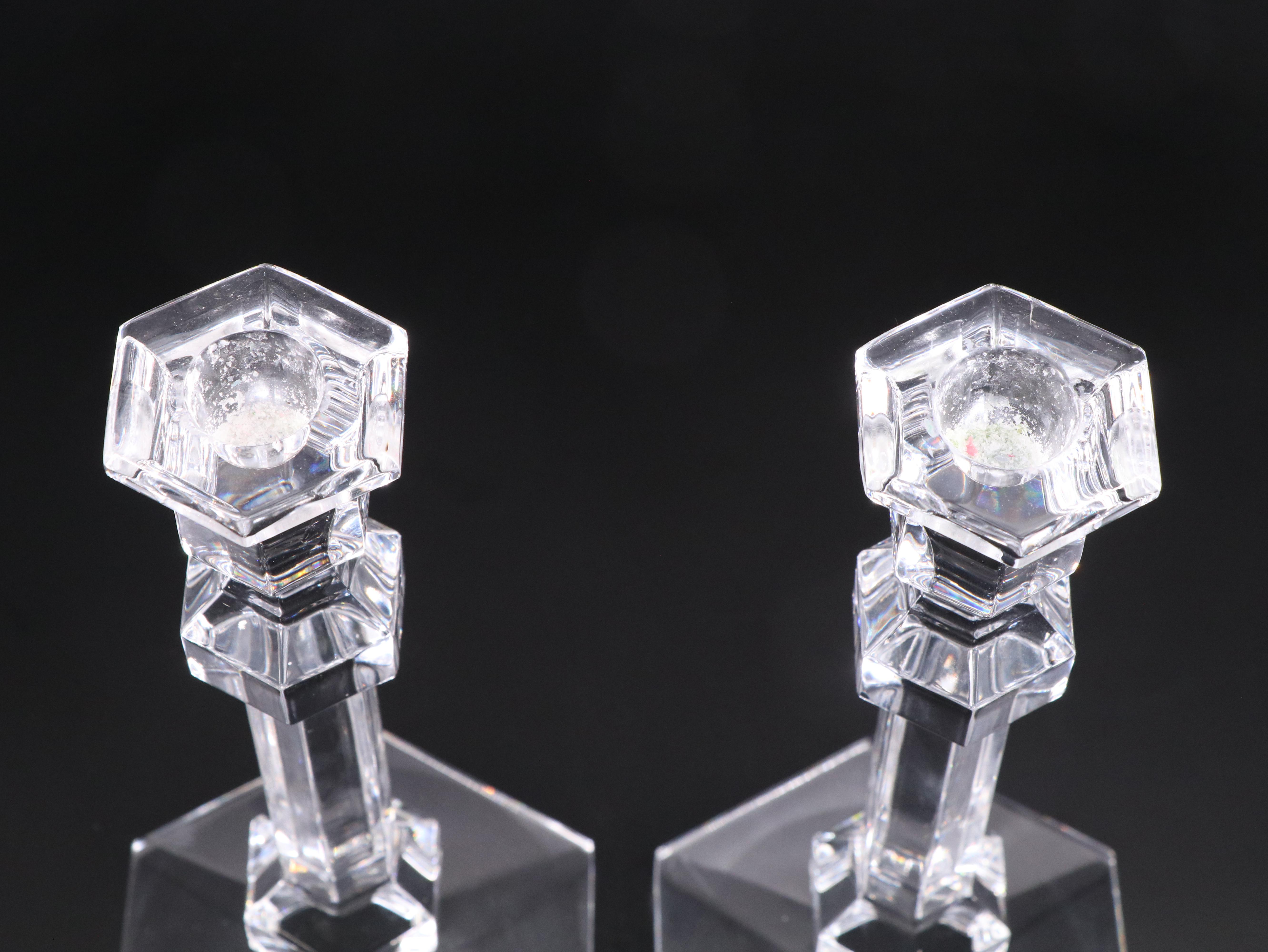 Val St. Lambert "Gardenia" Crystal Candle Holders and Victorian EAPG Terrier Box