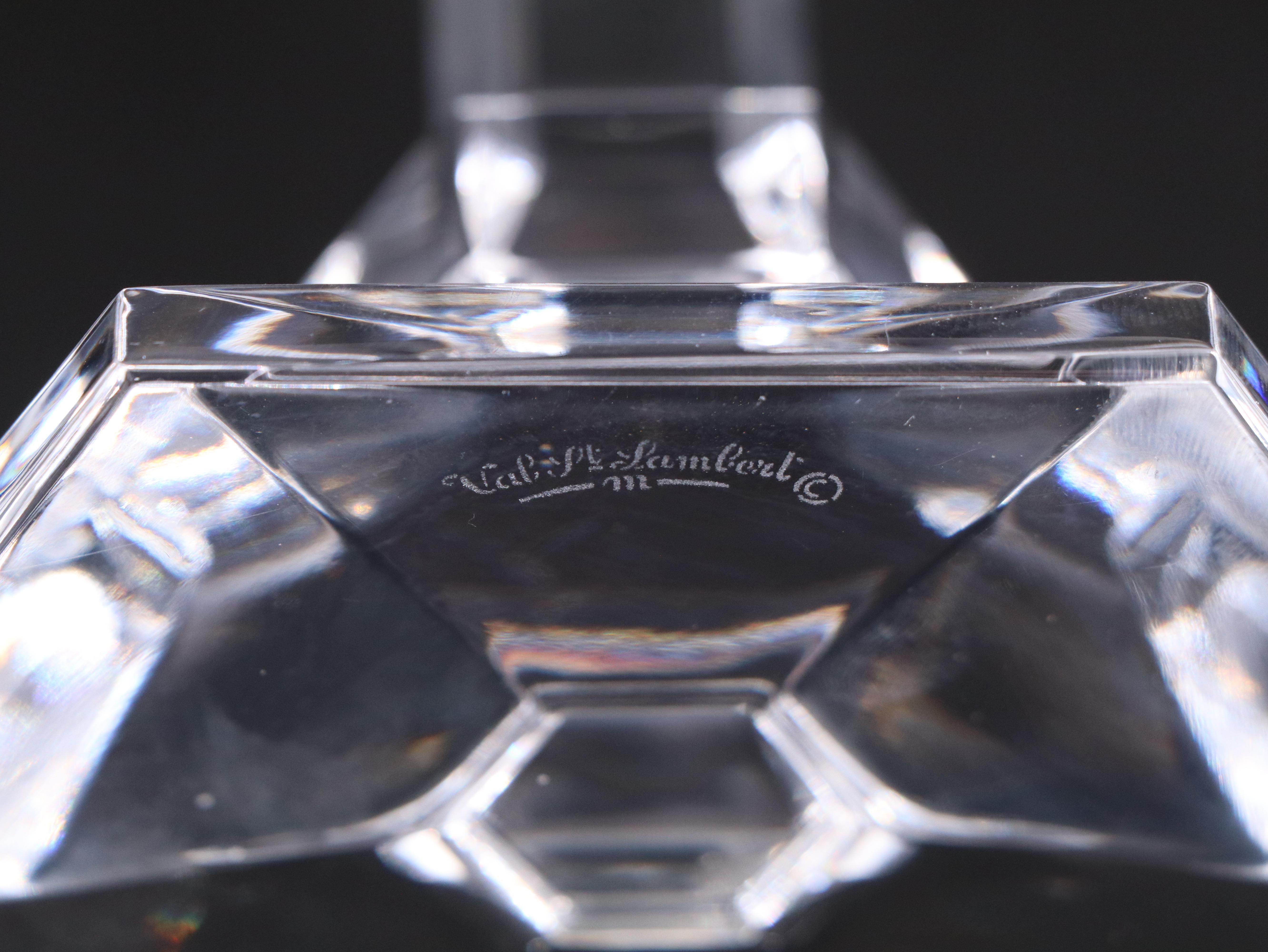 Val St. Lambert "Gardenia" Crystal Candle Holders and Victorian EAPG Terrier Box