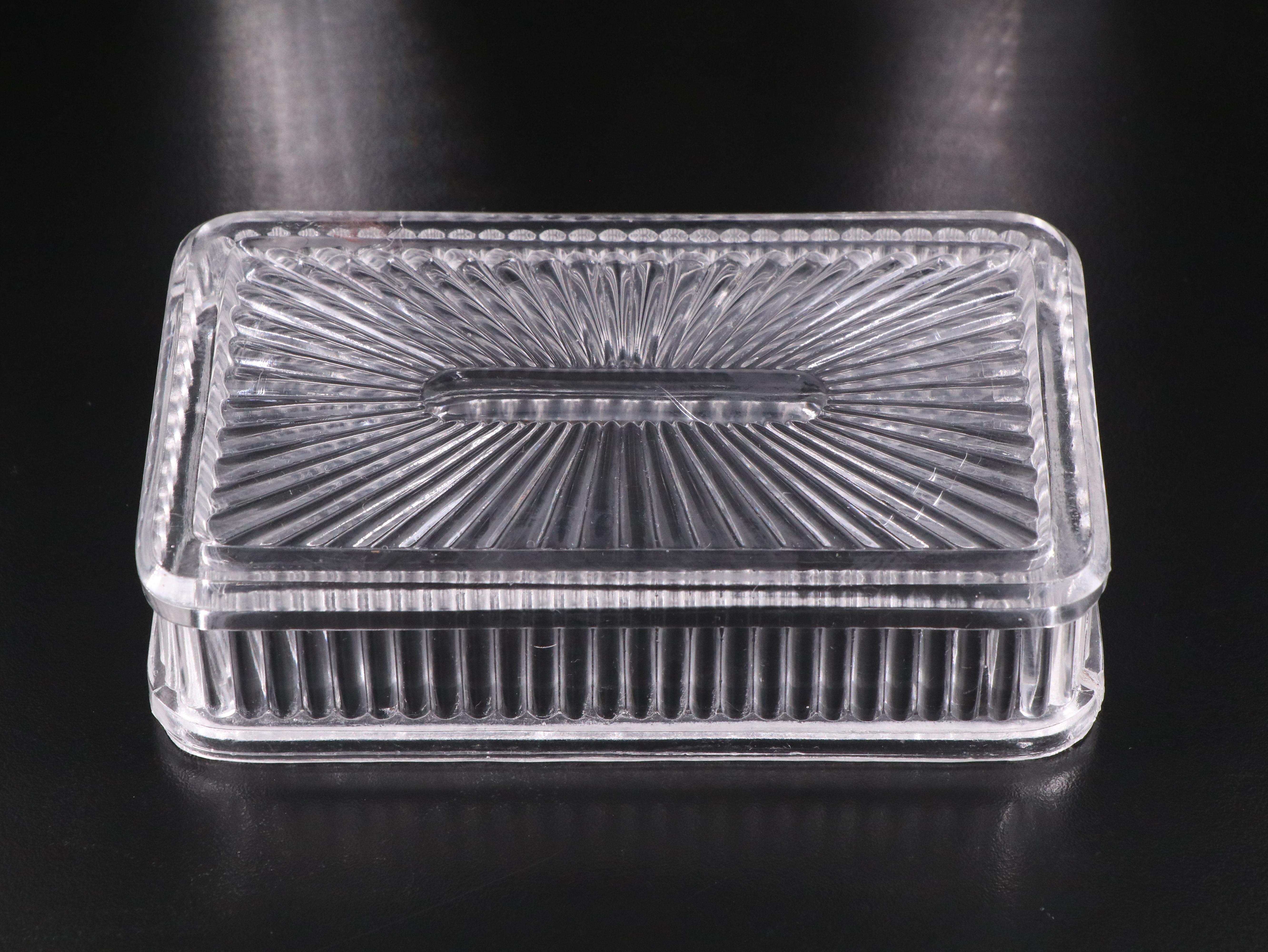 Val St. Lambert "Gardenia" Crystal Candle Holders and Victorian EAPG Terrier Box