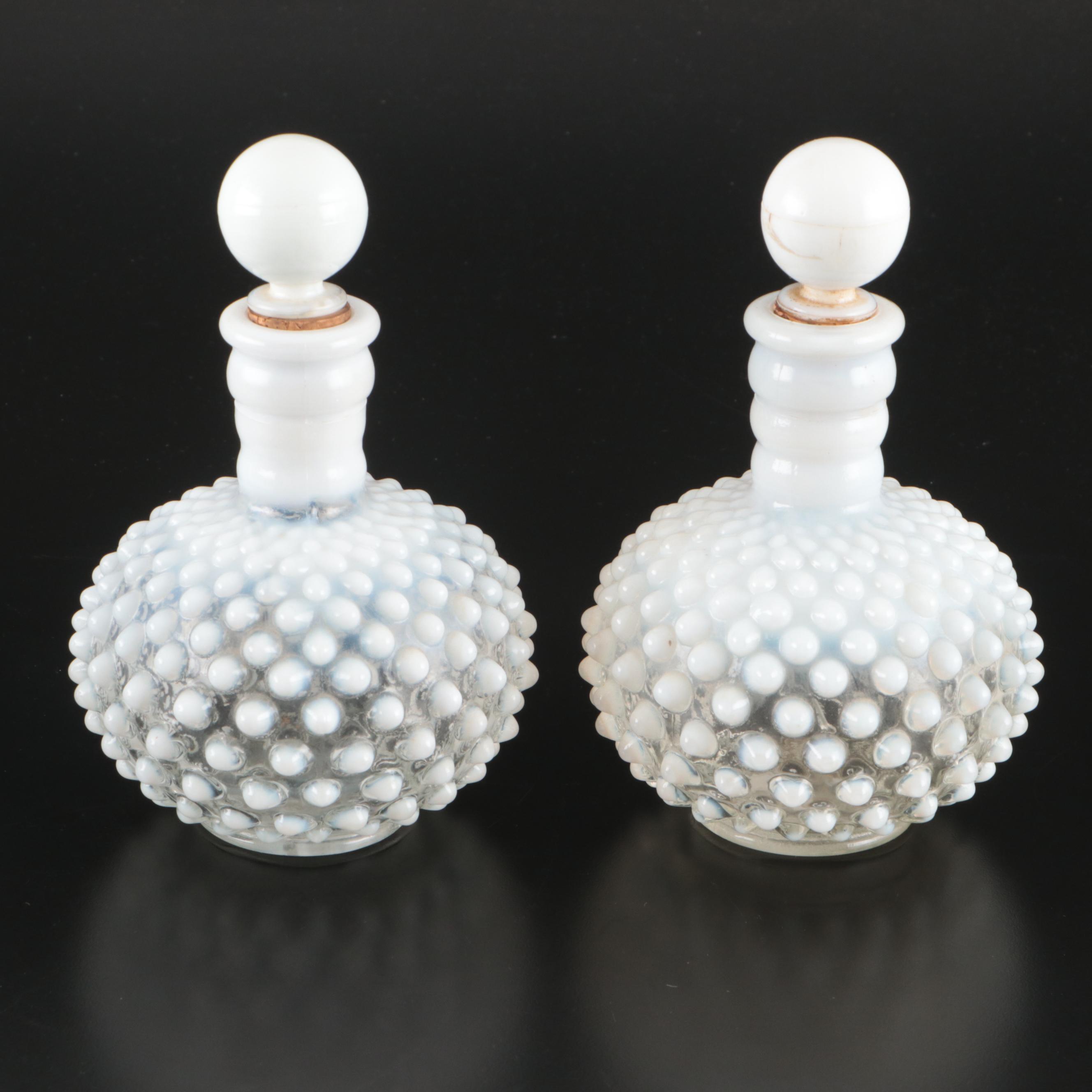 Pair of Fenton Hobnail French Wrisley Cologne Bottles and Silver Crest Compote