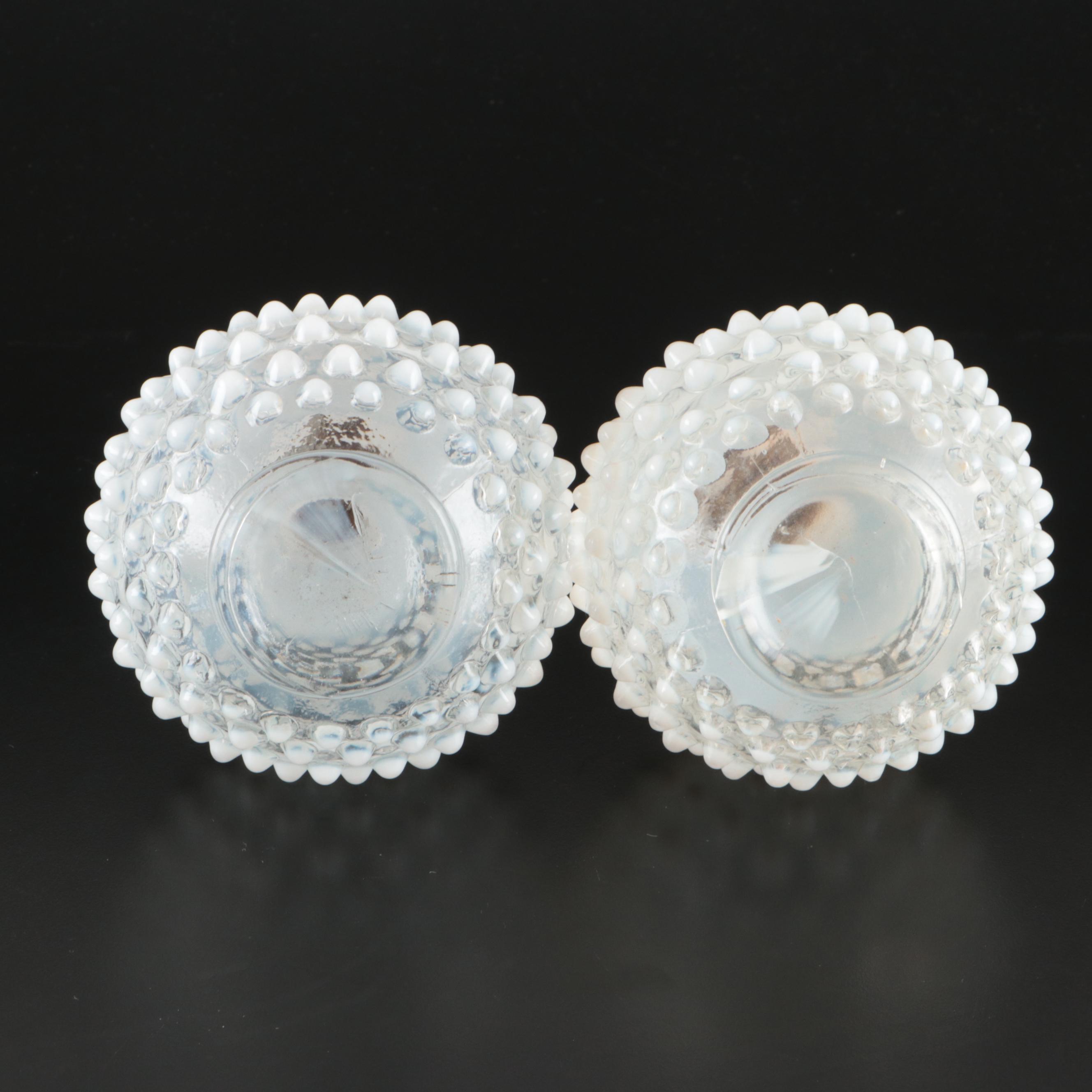 Pair of Fenton Hobnail French Wrisley Cologne Bottles and Silver Crest Compote