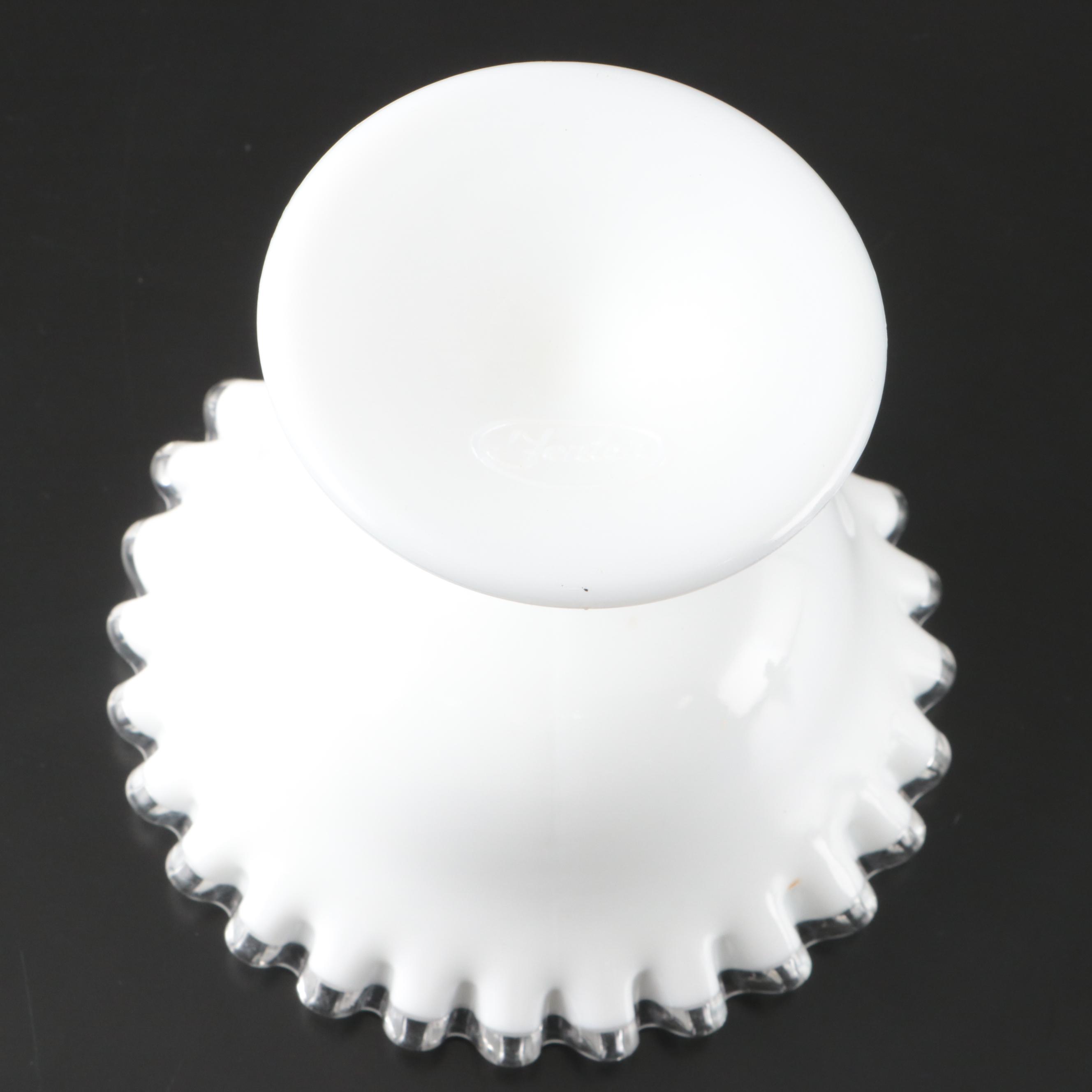 Pair of Fenton Hobnail French Wrisley Cologne Bottles and Silver Crest Compote