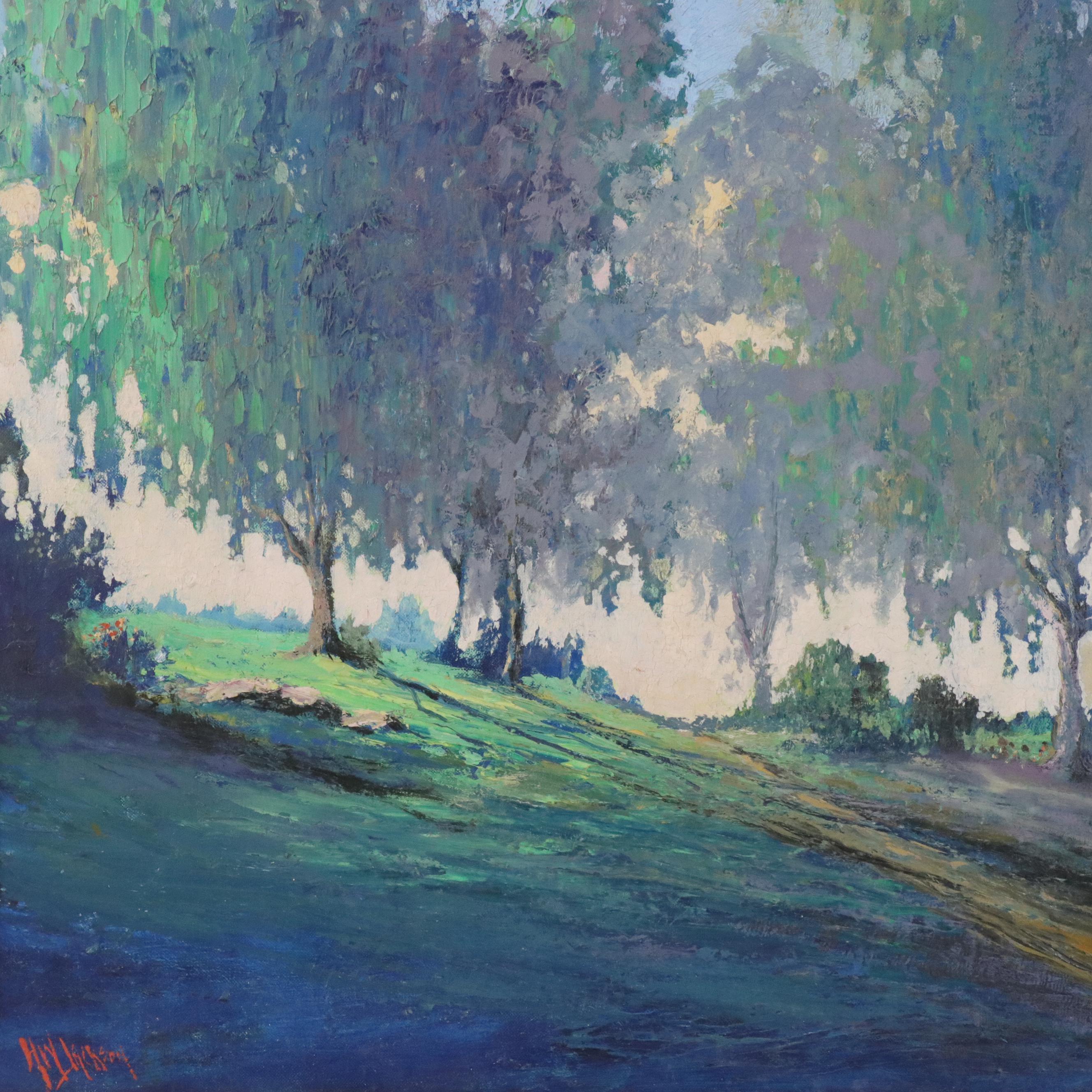 Herbert W. Jackson Landscape Oil Painting of Willows, Circa 1935