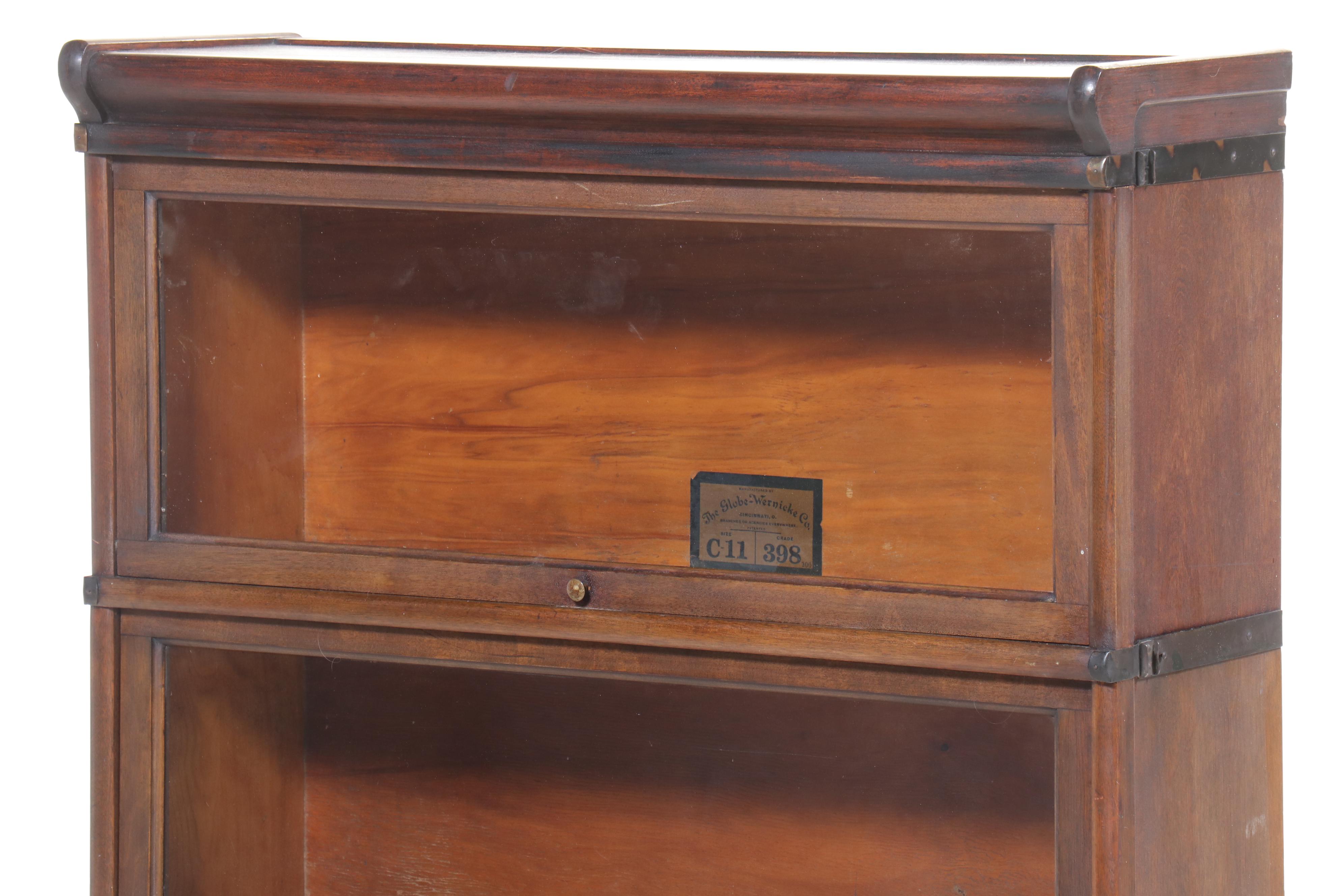 The Globe-Wernicke Co. Mahogany Three-Tier Barrister's Bookcase, 20th Century